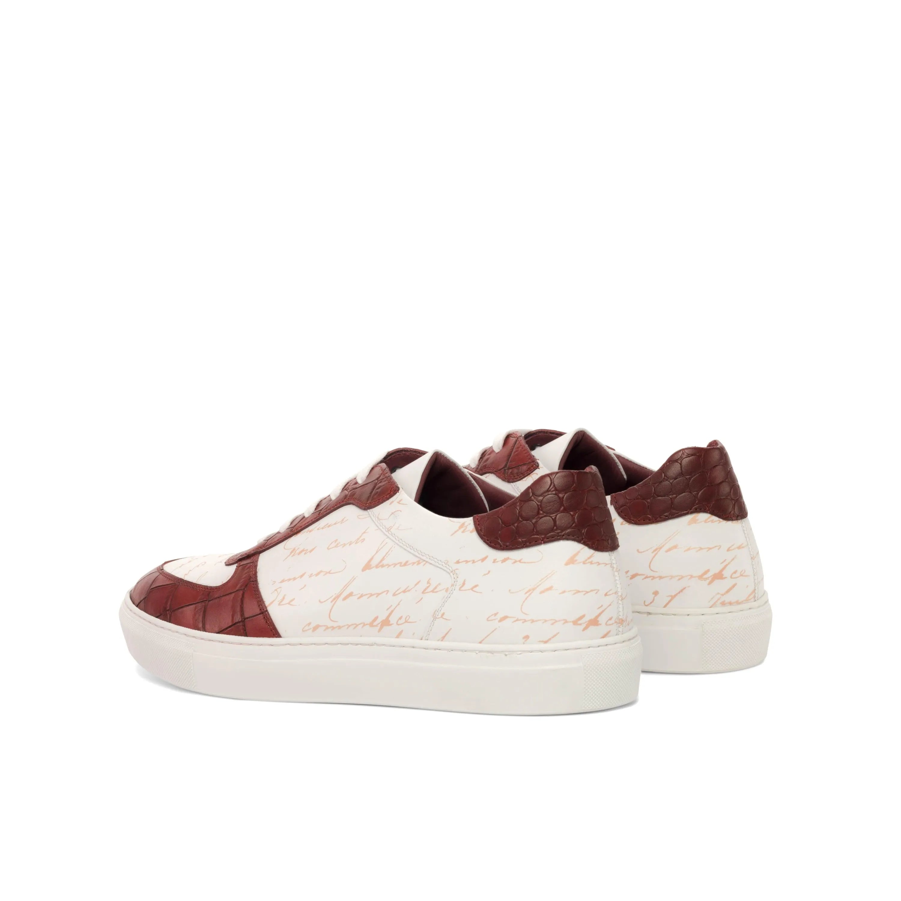 Burgundy and white patterned Philosopher Low Top Sneakers, luxury bespoke shoes for men