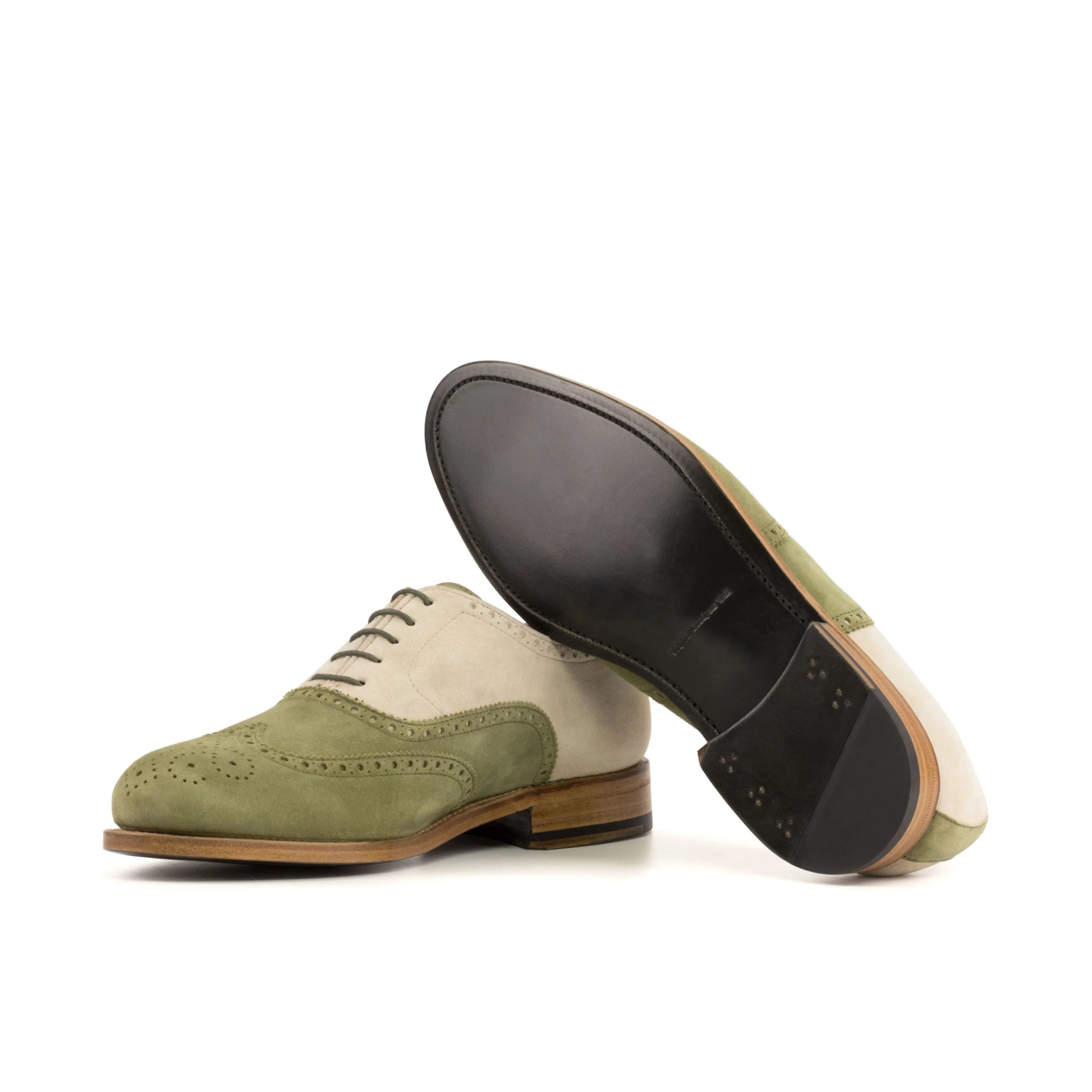 Two-tone leather dress shoes, featuring Phoenix Full Brogue Shoes in kid suede