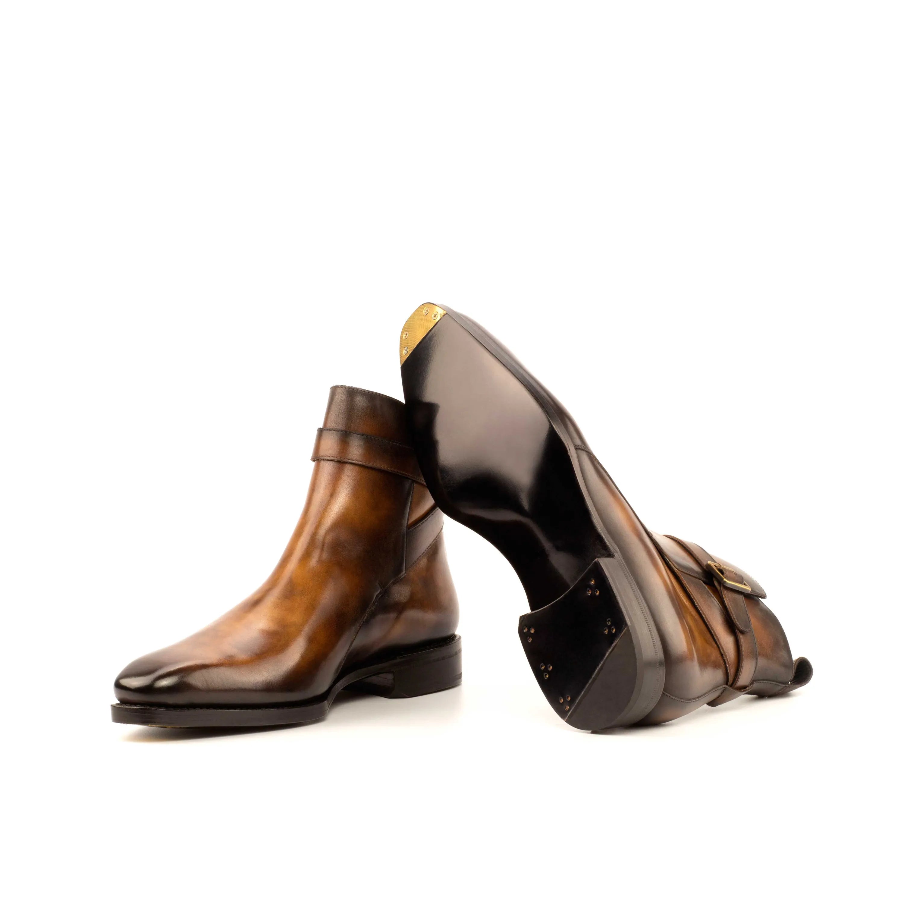 Brown leather monk strap boots from the Picasso Jodhpur Patina collection