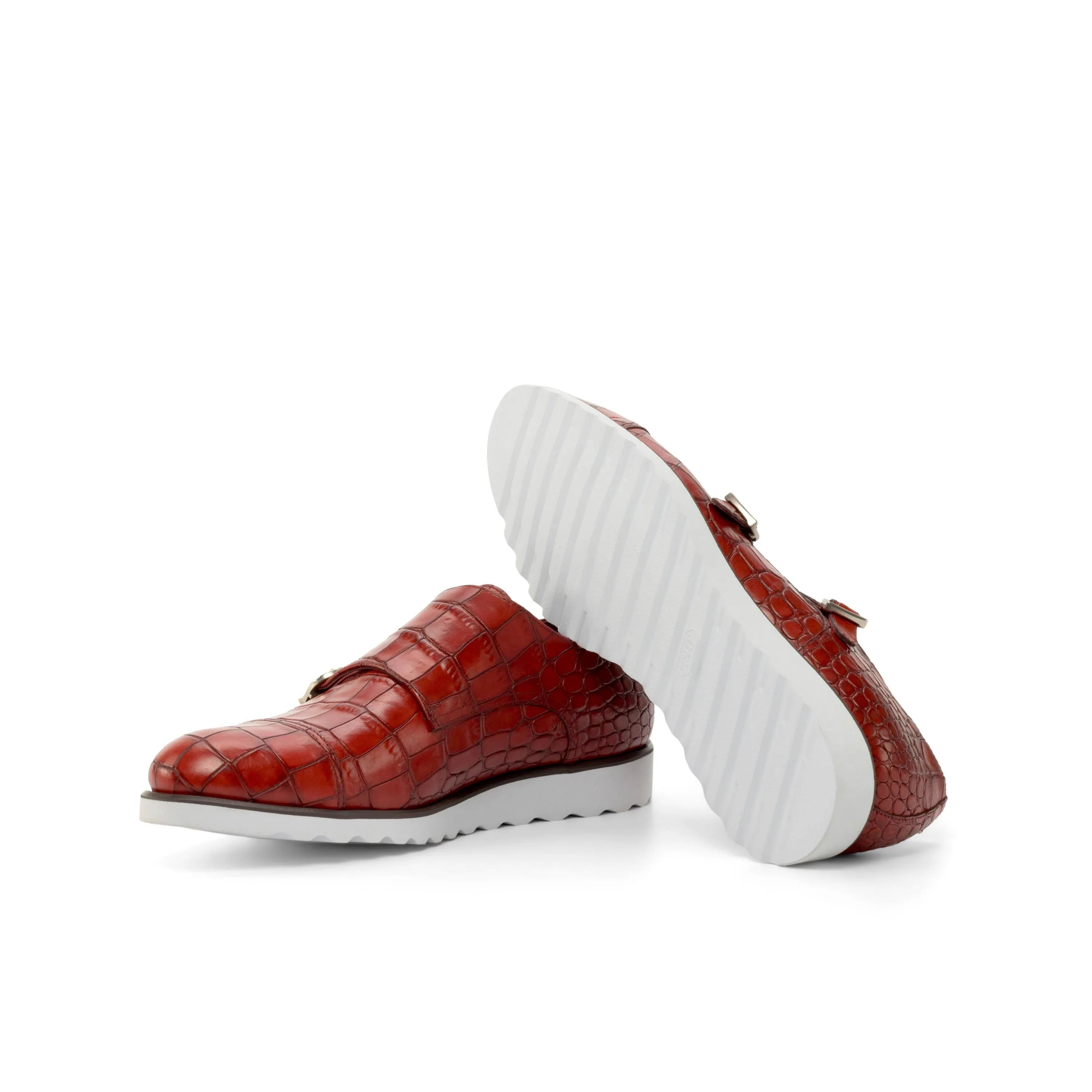 Red crocodile-patterned leather Poaulo Double Monk Shoes for a sophisticated look