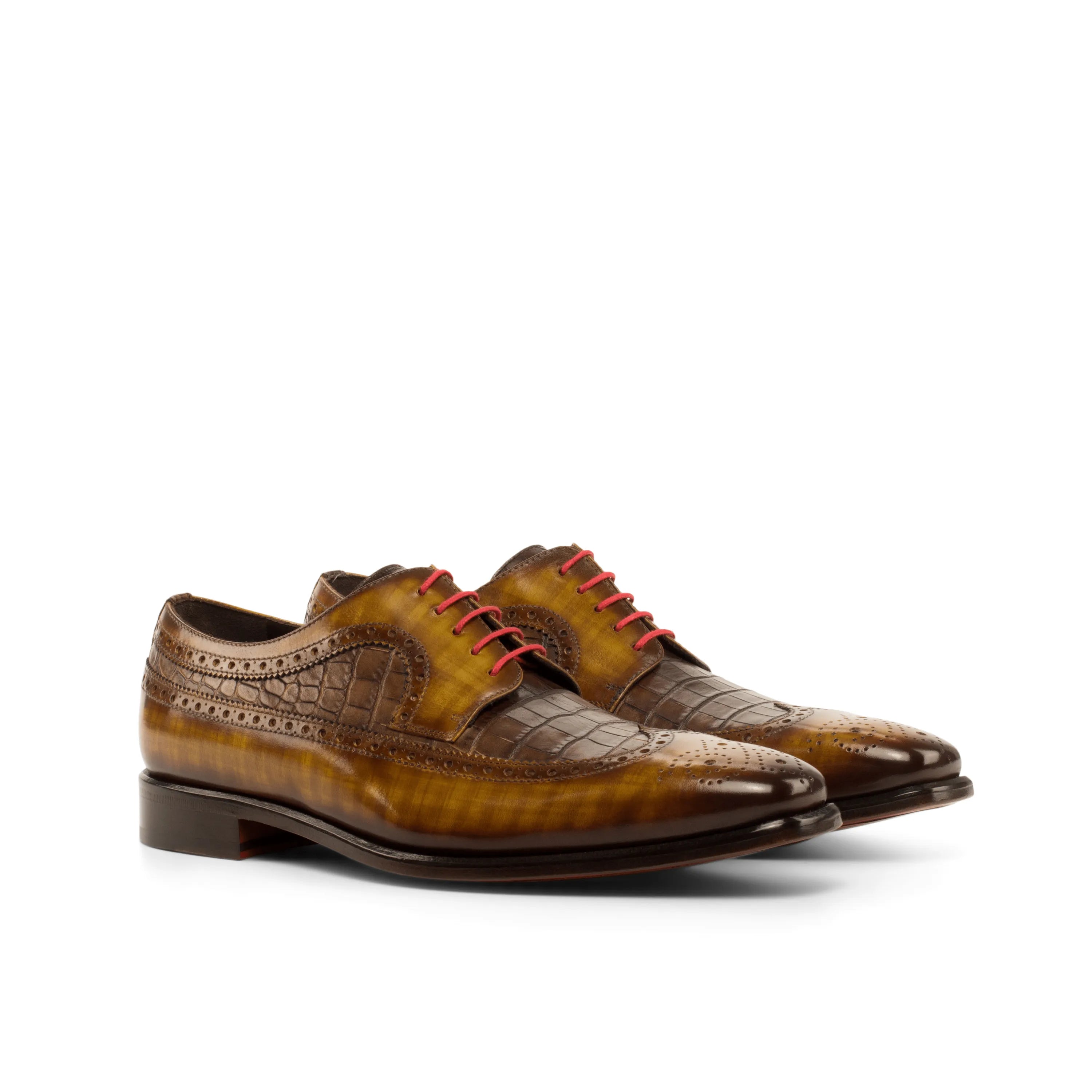 Brown leather Power2 Longwing Patina Blucher with red laces showcasing stylish design