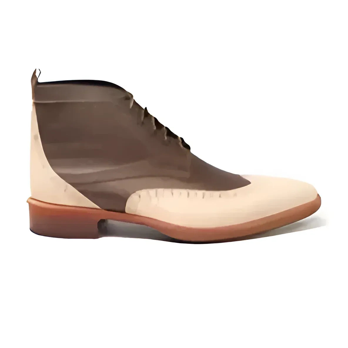 Two-tone Italian leather Pretty Boy Military Brogue Boots displayed on a neutral background