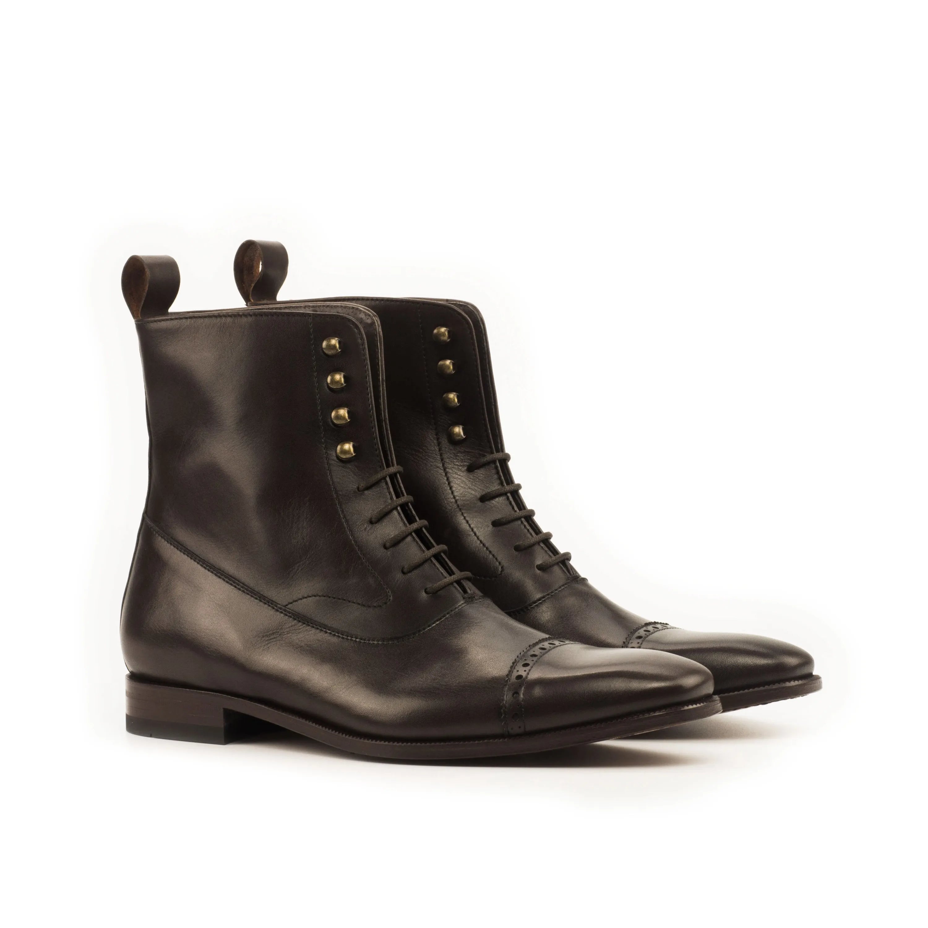 Pair of black leather lace-up Ptcelia Balmoral Boots for stylish footwear choices