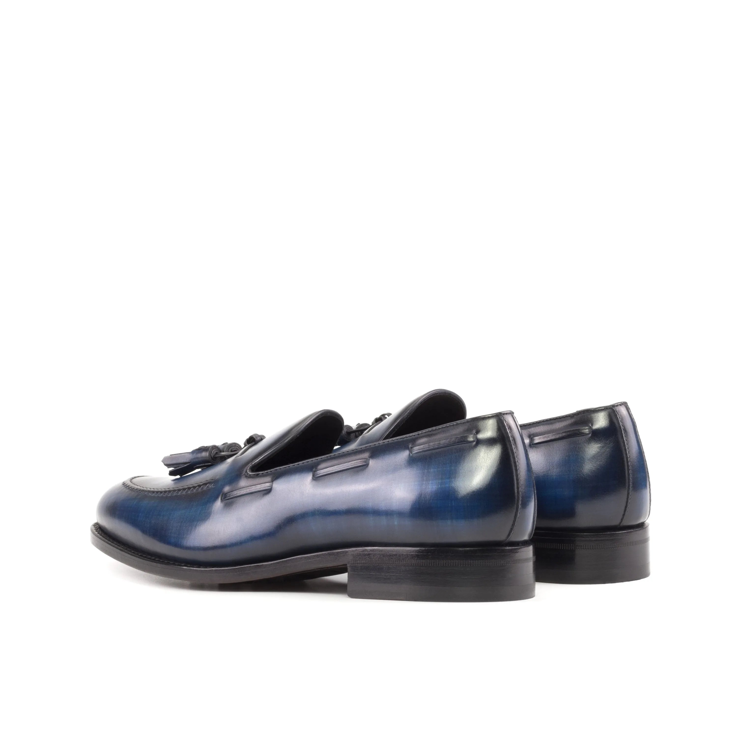 Blue leather tassel loafers in the Qal Patina Loafers collection for stylish elegance