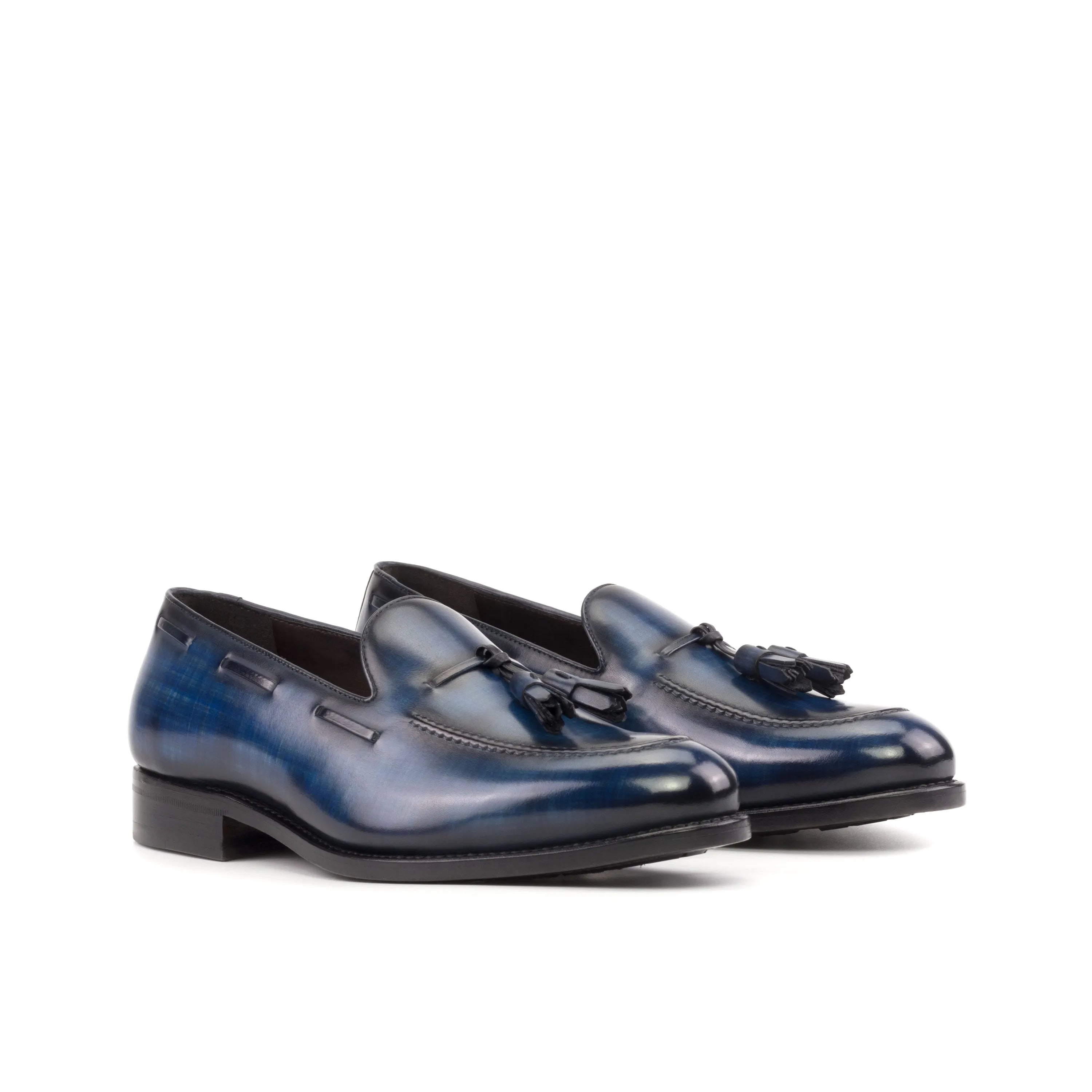 Pair of blue leather tassel loafers from Qal Patina Loafers collection