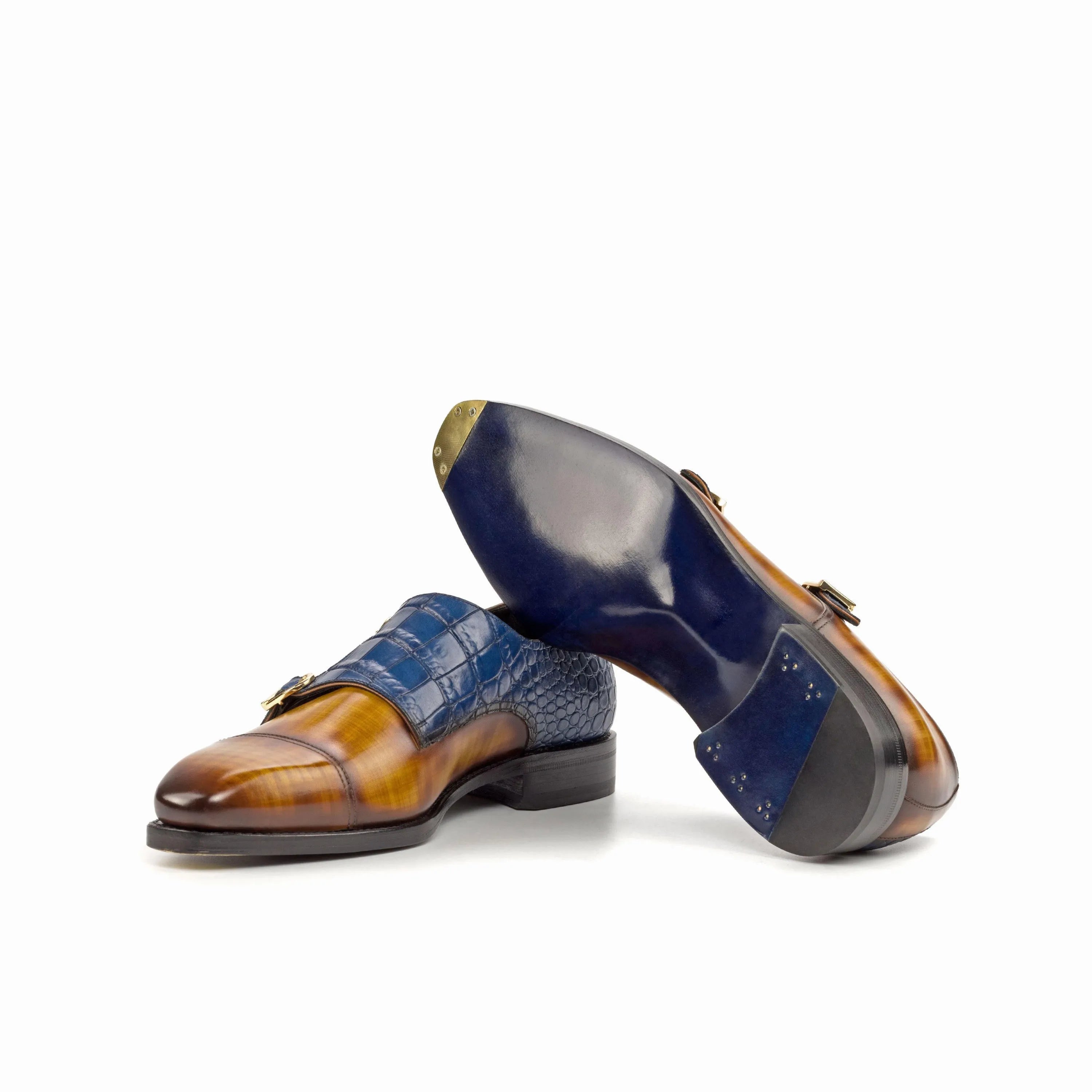 Two-toned leather Quin Double Monk Patina shoes for elegant formal attire