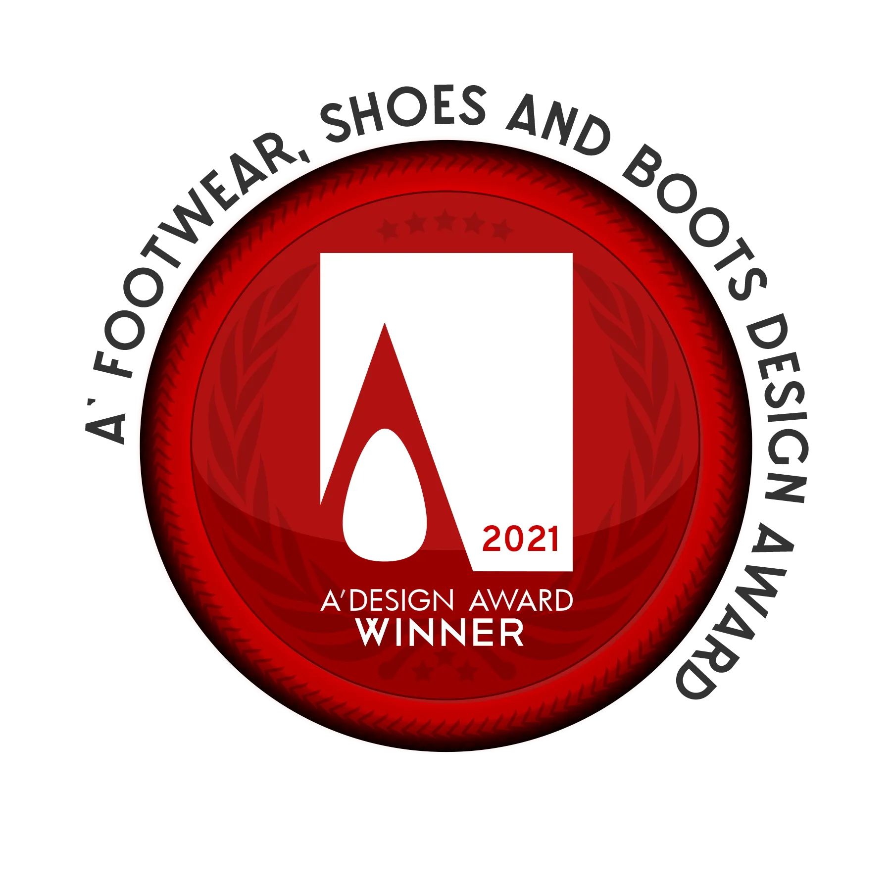 Red A Design Award winner badge for Quswa Patina Wholecut Shoes with fiddled waist