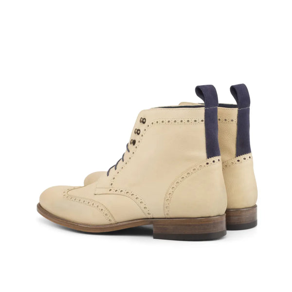 Beige leather wingtip boots featured in R04 Military Brogue Boots collection