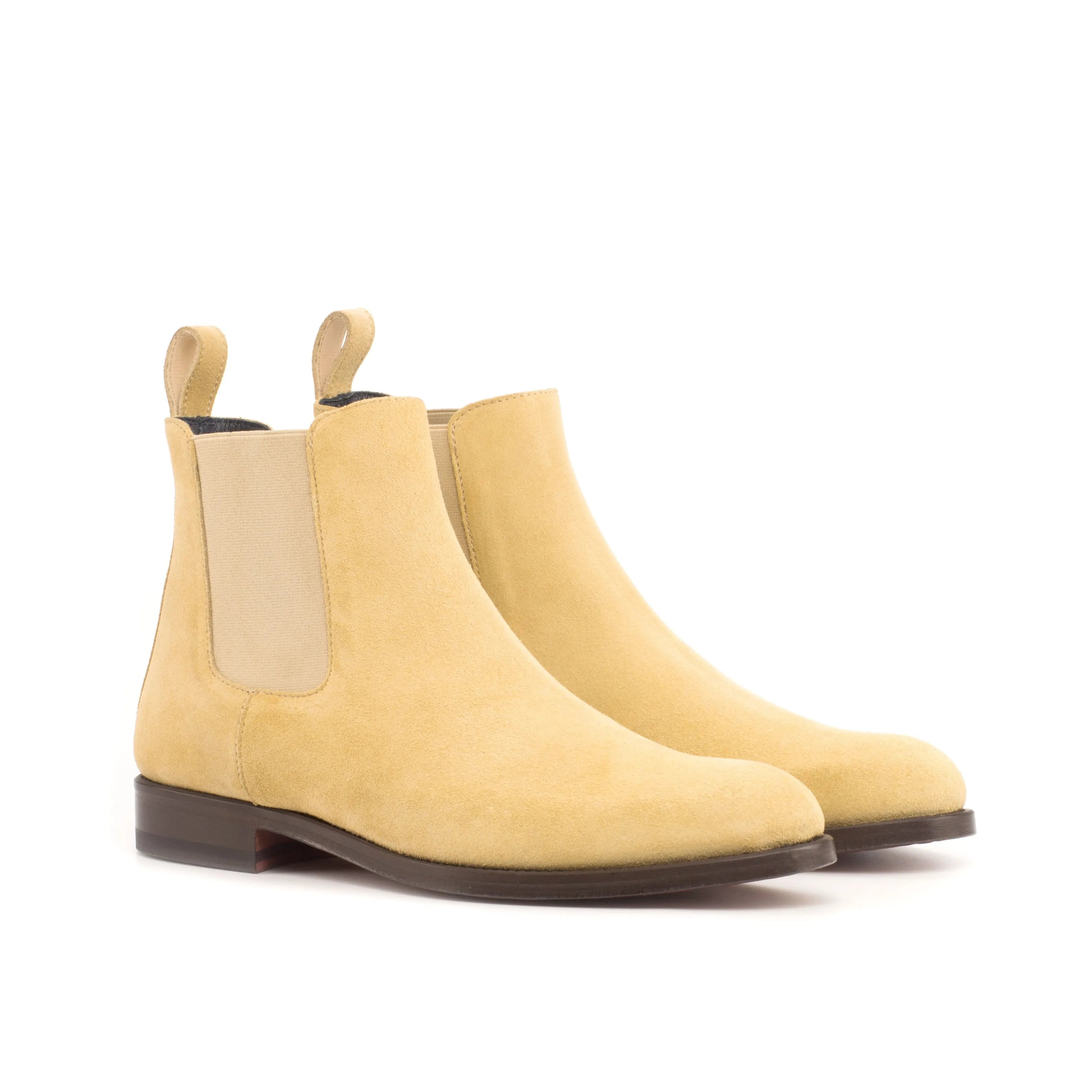 Pair of yellow suede Raina Women Chelsea Boots showcasing stylish women Chelsea boots design