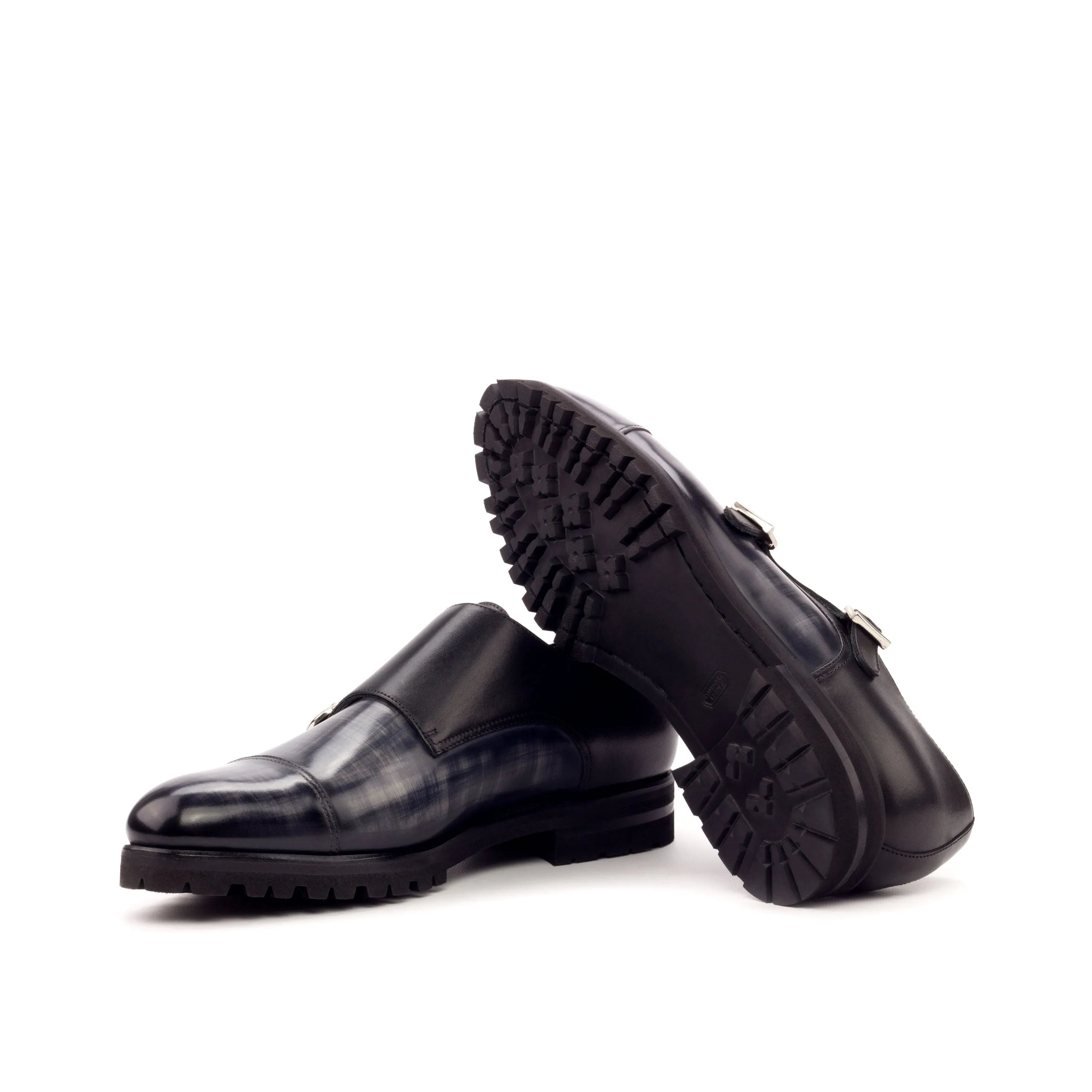 Pair of Ramses Double Monk Patina black leather shoes, showcasing elegant craftsmanship
