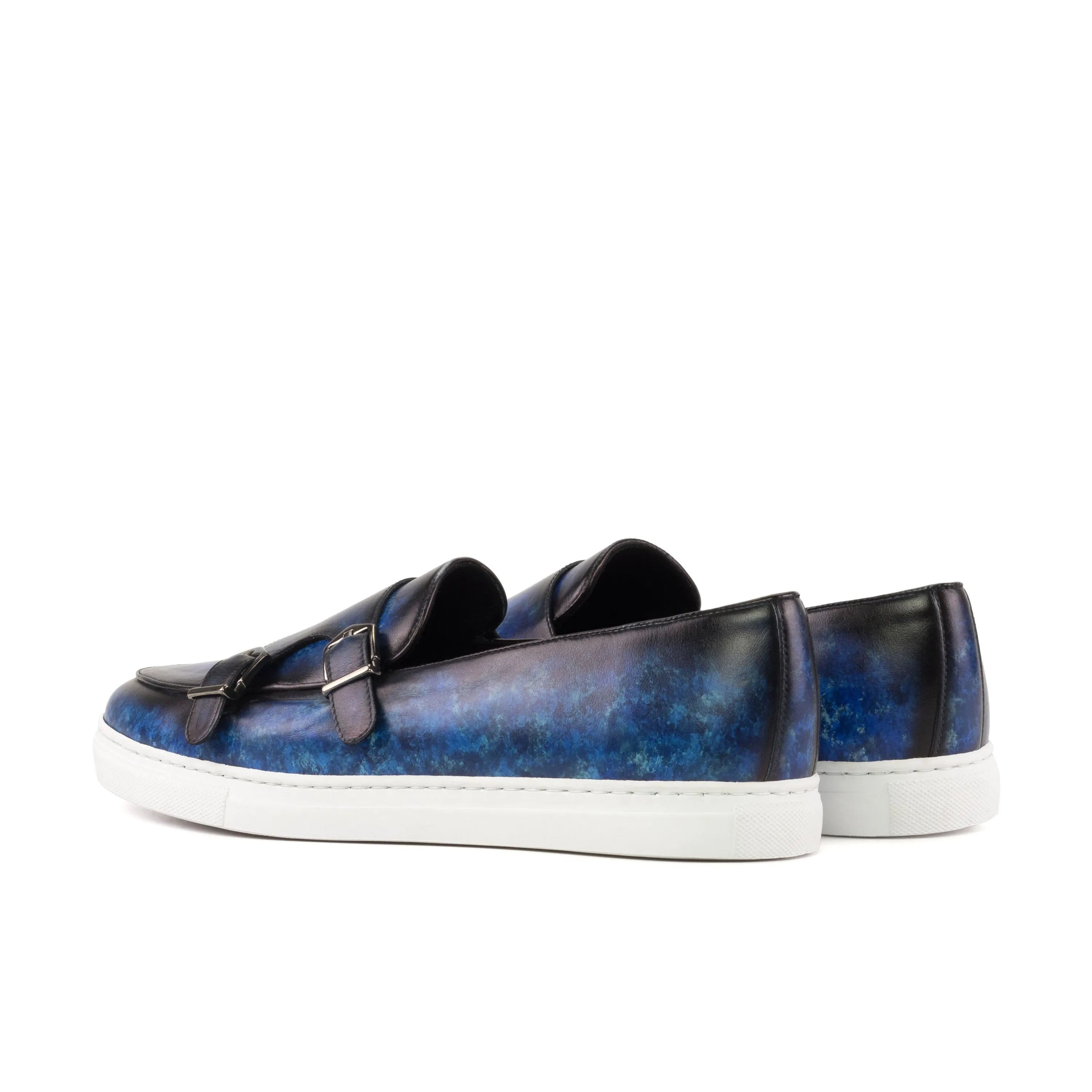 Blue leather double monk strap sneakers from Realcarlo Patina Monk collection