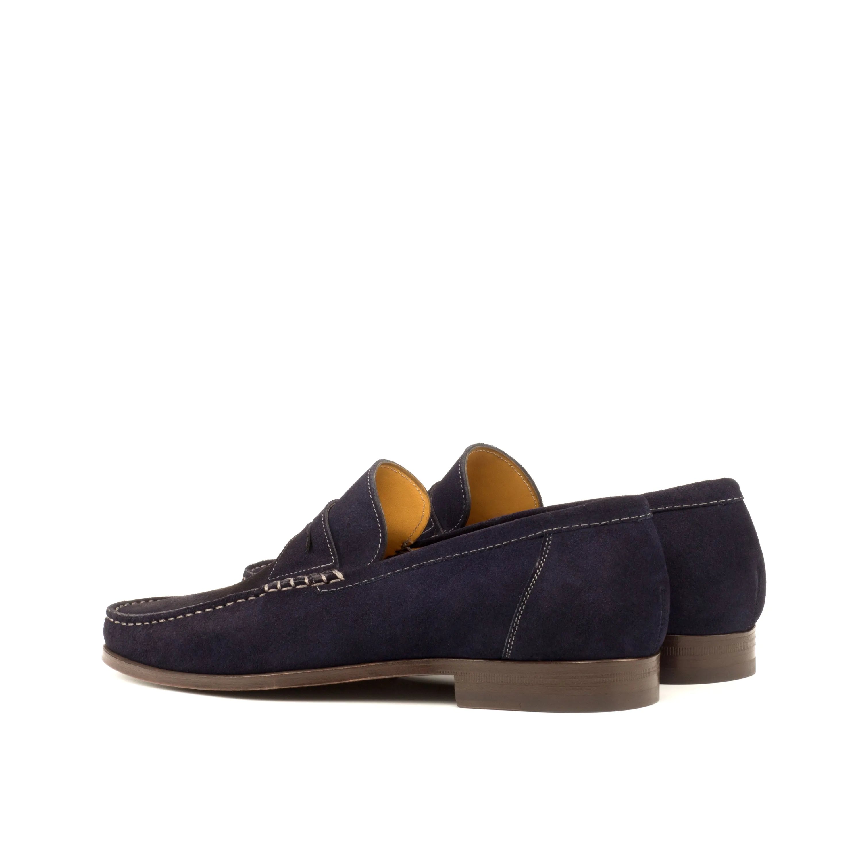 Navy suede loafers from Reverie Moccasin, luxury bespoke shoes for men