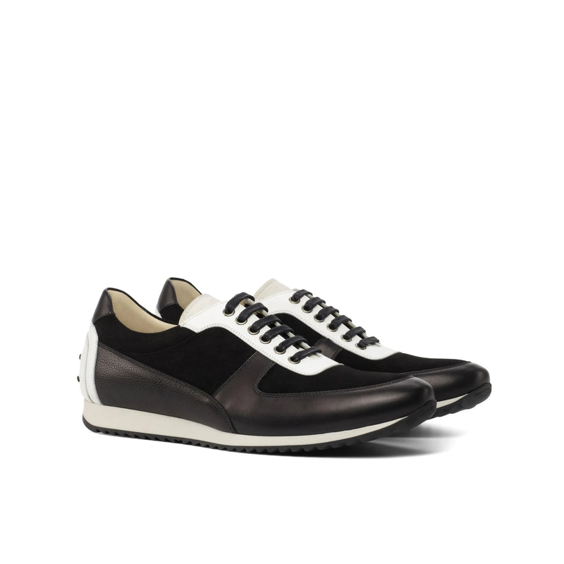 Black and white leather Rino Corsini Sneakers showcasing stylish kid suede accents