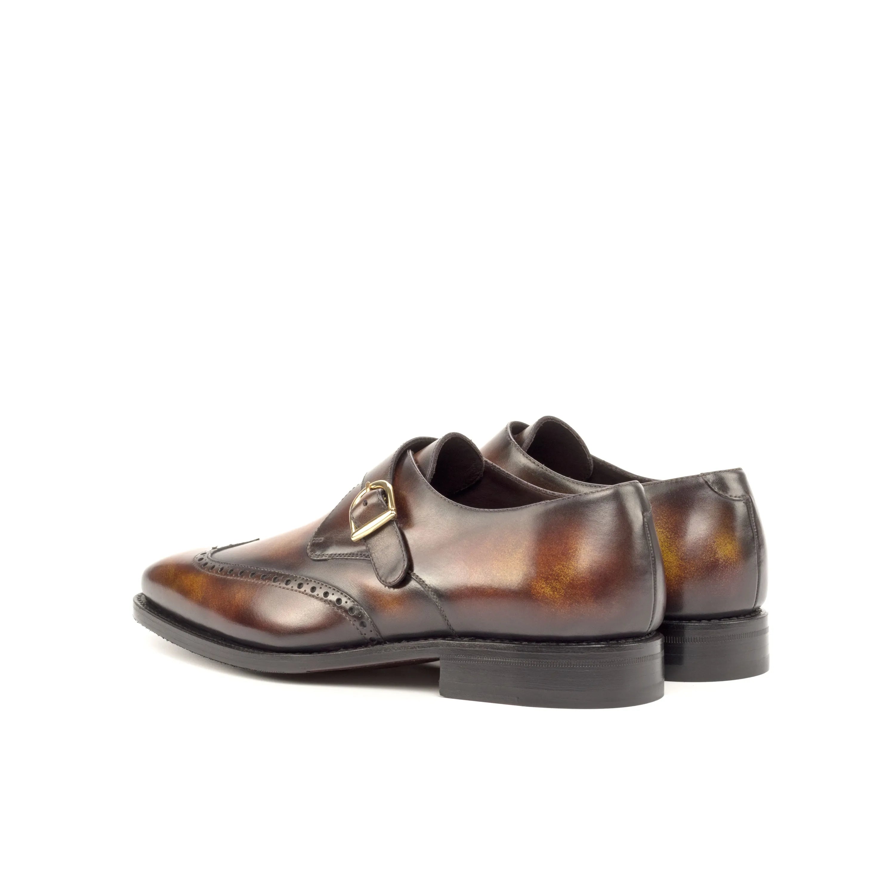Brown leather Rinos Single Monk Patina Shoes showcasing elegant monk patina design