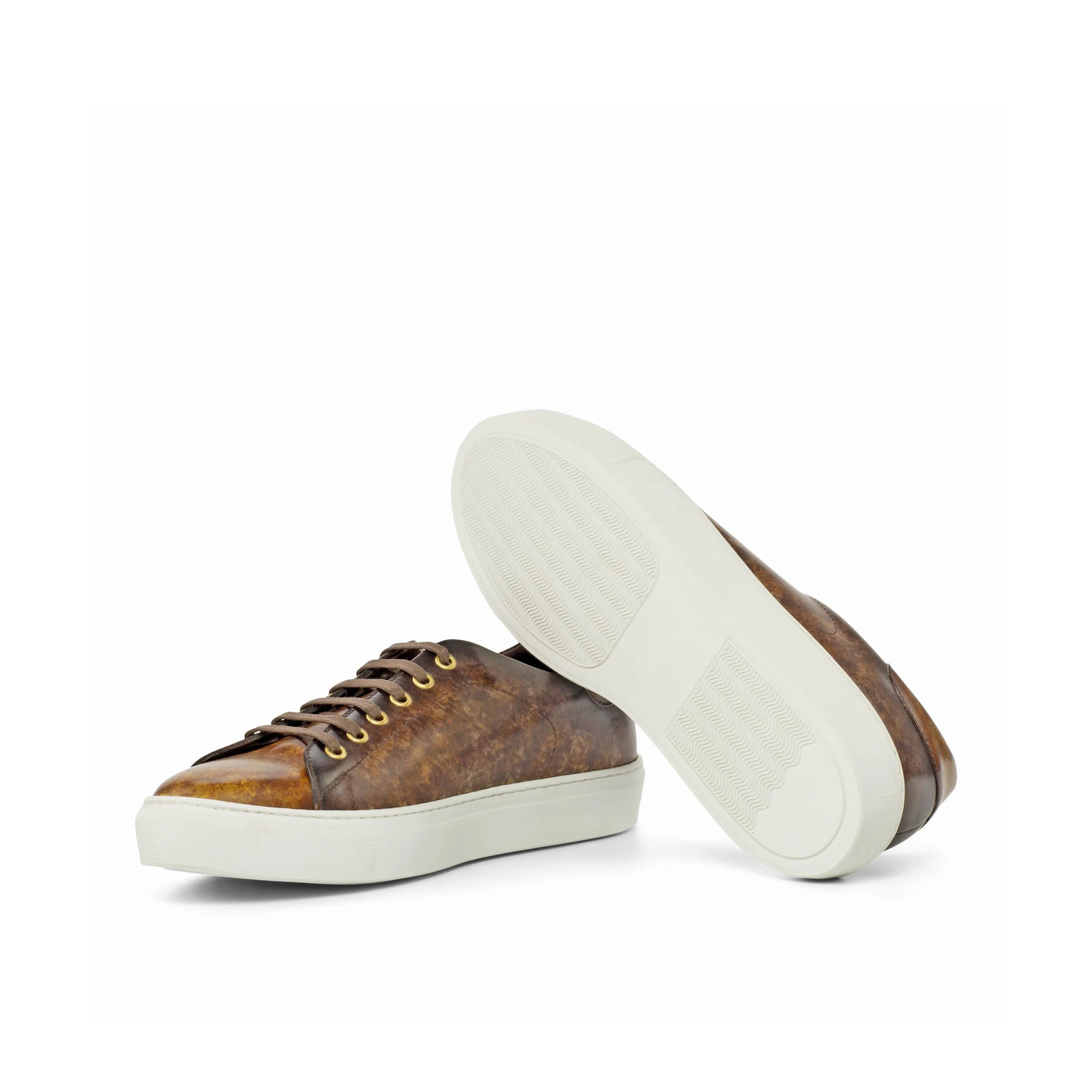 Brown leather sneakers, Robio Trainer Patina, stylish footwear for modern elegance