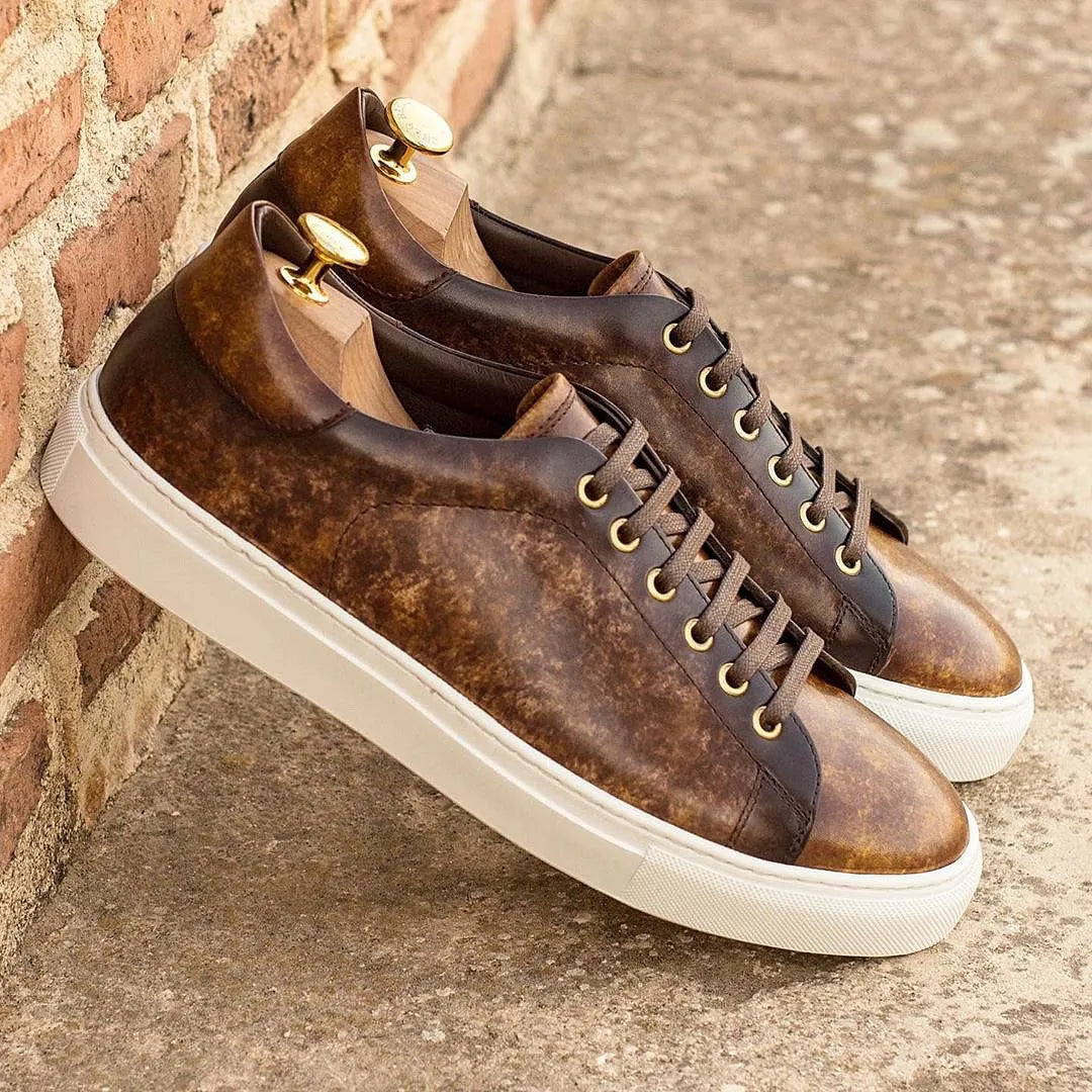 Brown leather Robio Trainer Patina Sneakers with white soles for stylish comfort
