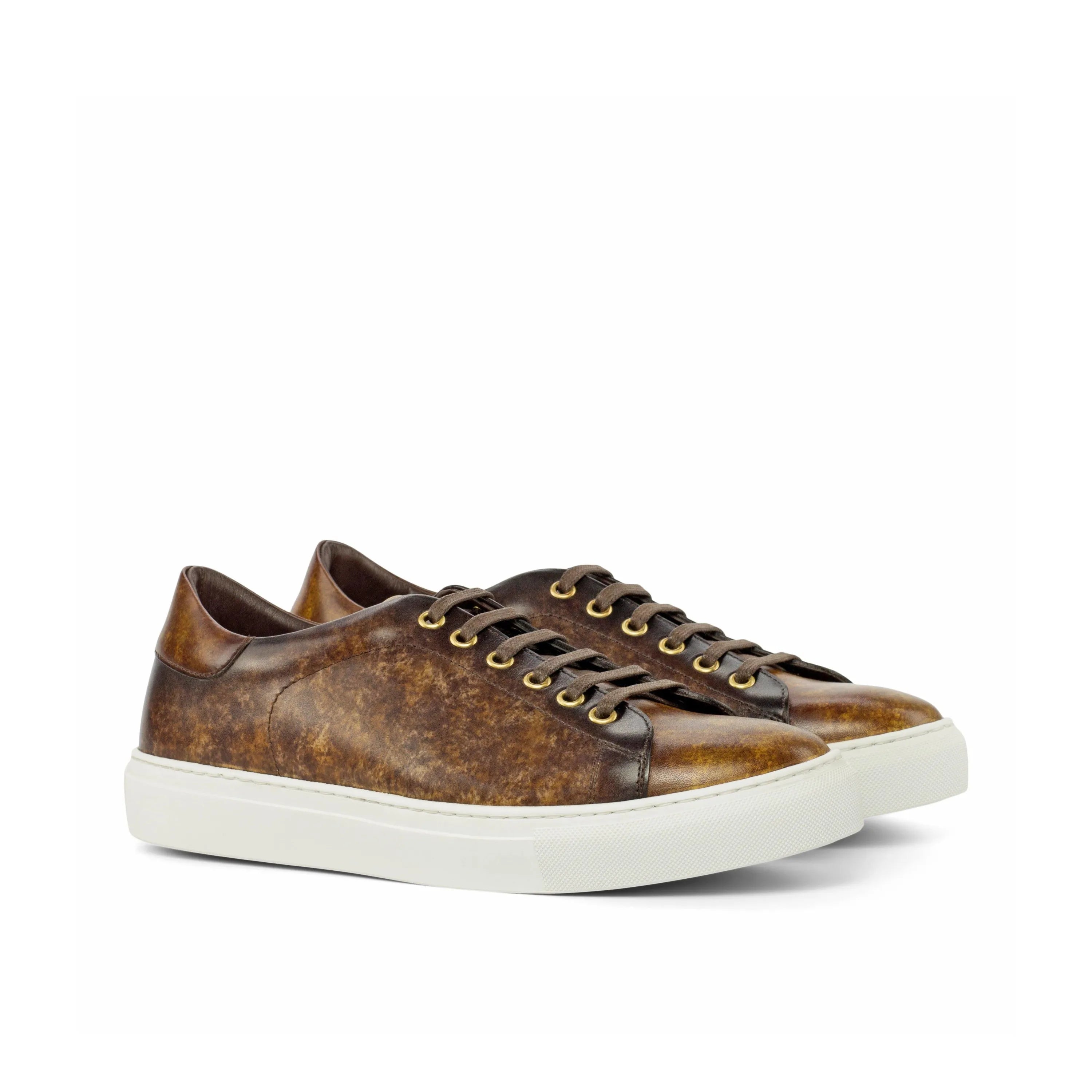 Brown leather Robio Trainer Patina Sneakers with white soles for stylish casual wear