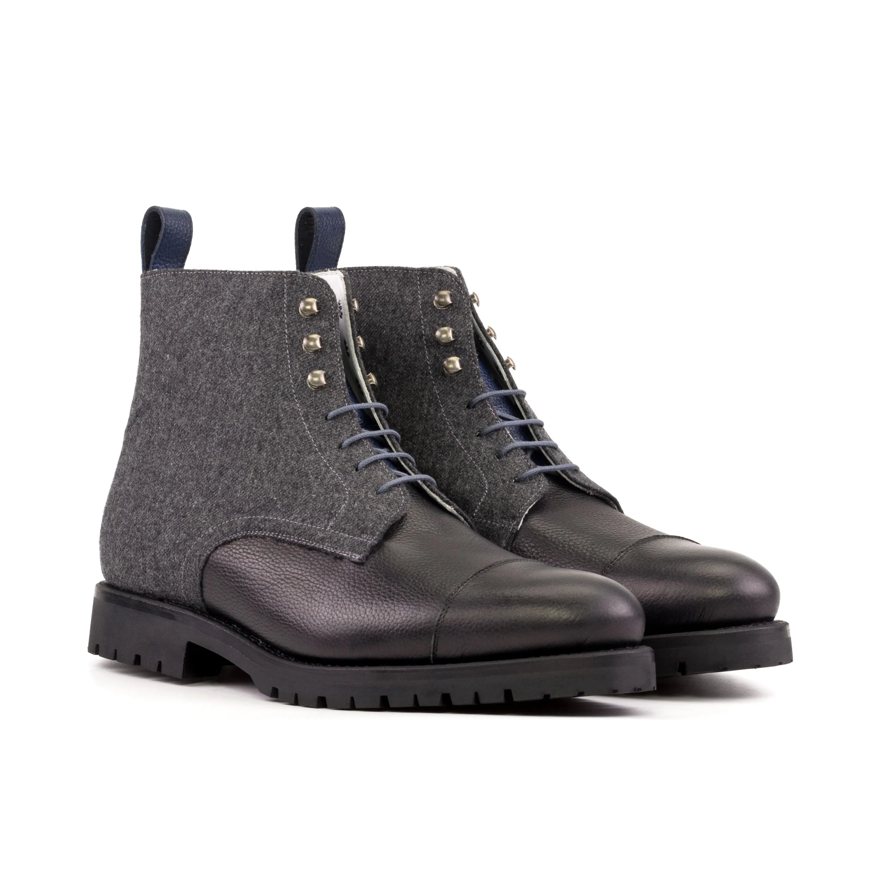 Gray and black leather Rockfeild Jumper Boots for stylish fast lane adventures