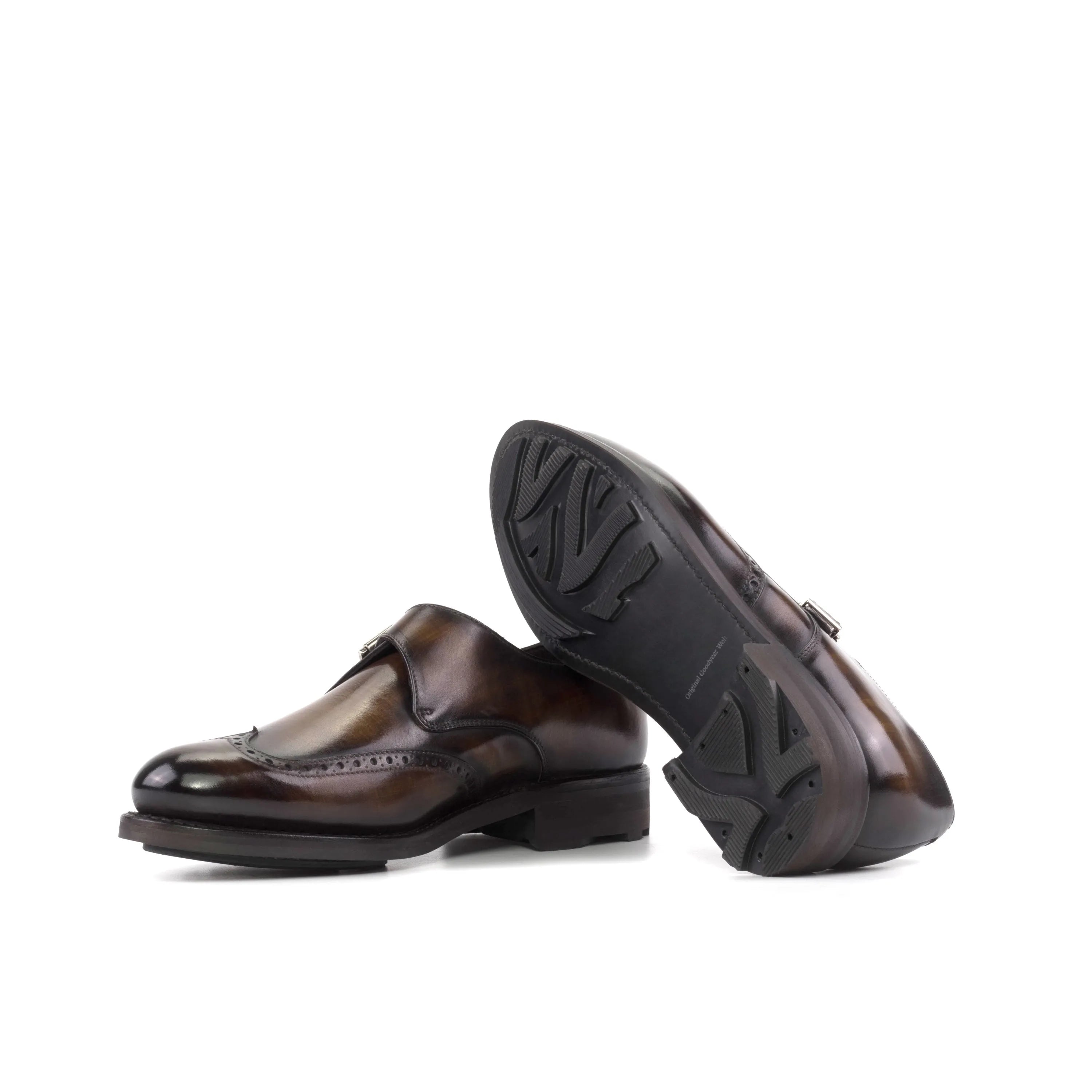 Brown leather monk strap shoes in Rockie Patina Single style for a sophisticated look