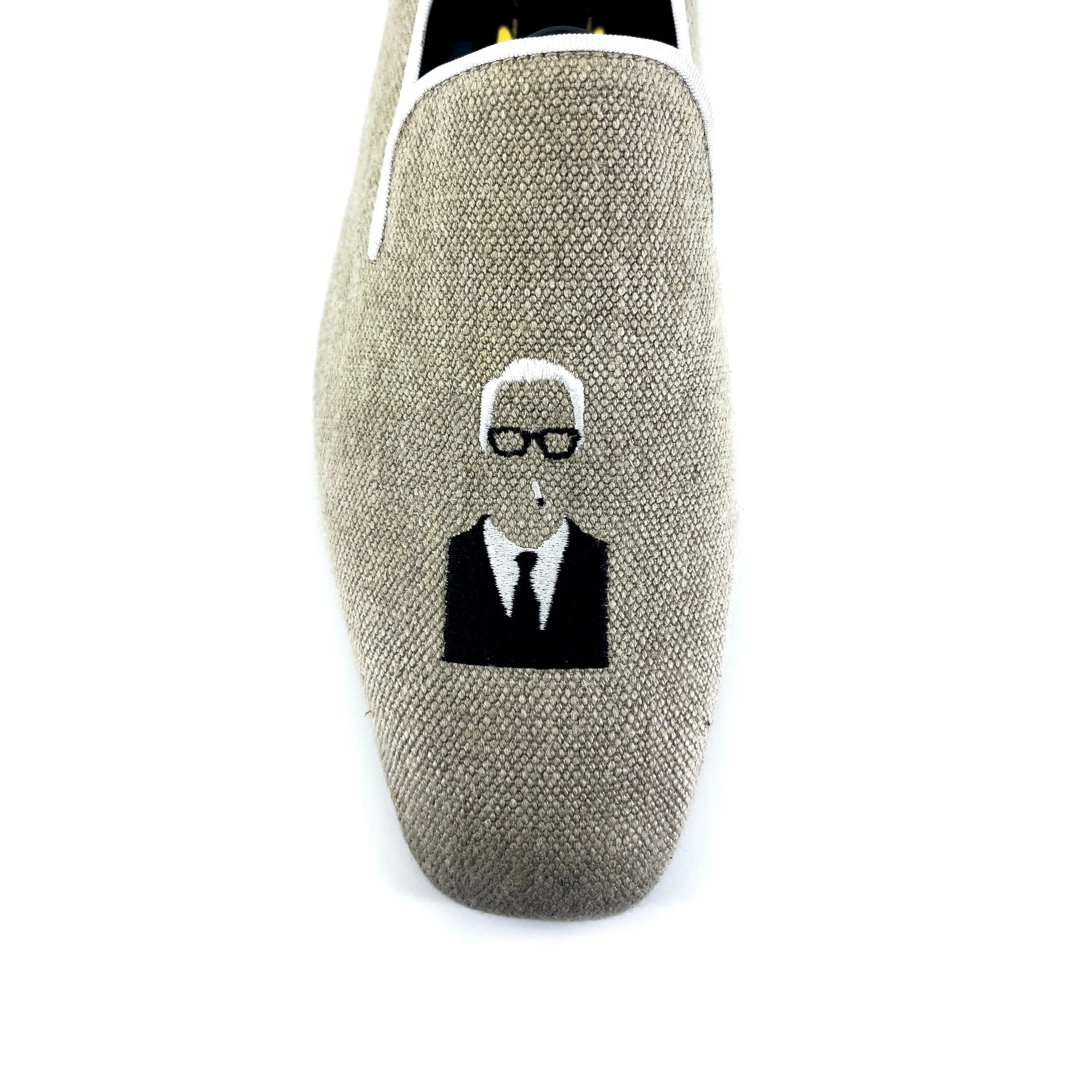 Gray Roger Drake slipon shoe featuring a unique Karl Lagerfeld design