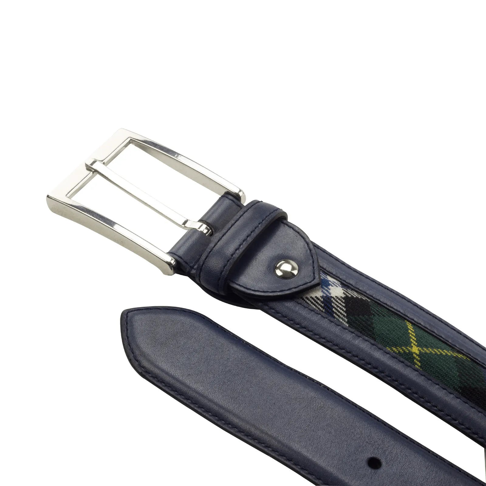 Leather and tartan design of the Romeo Venice Belt, a stylish accessory for any outfit