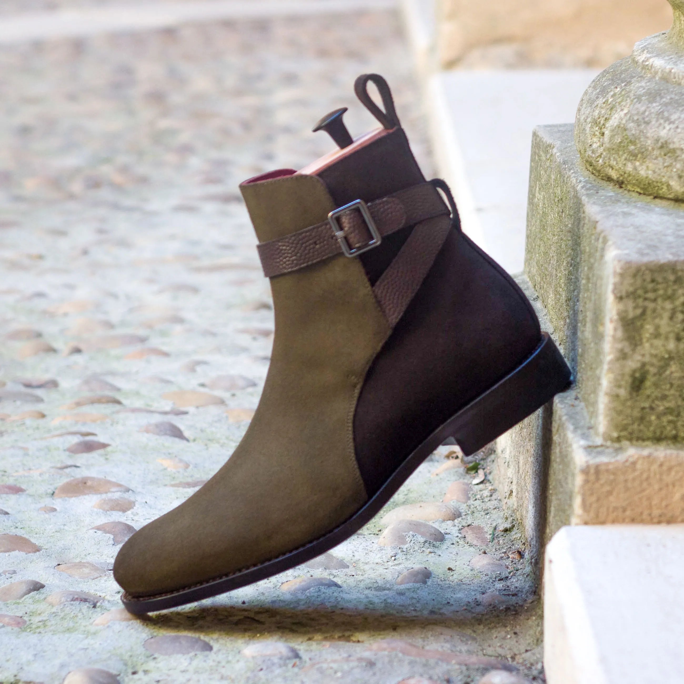 Two-toned suede ankle boot with buckle strap from Ronaldo Jodhpur Boots collection