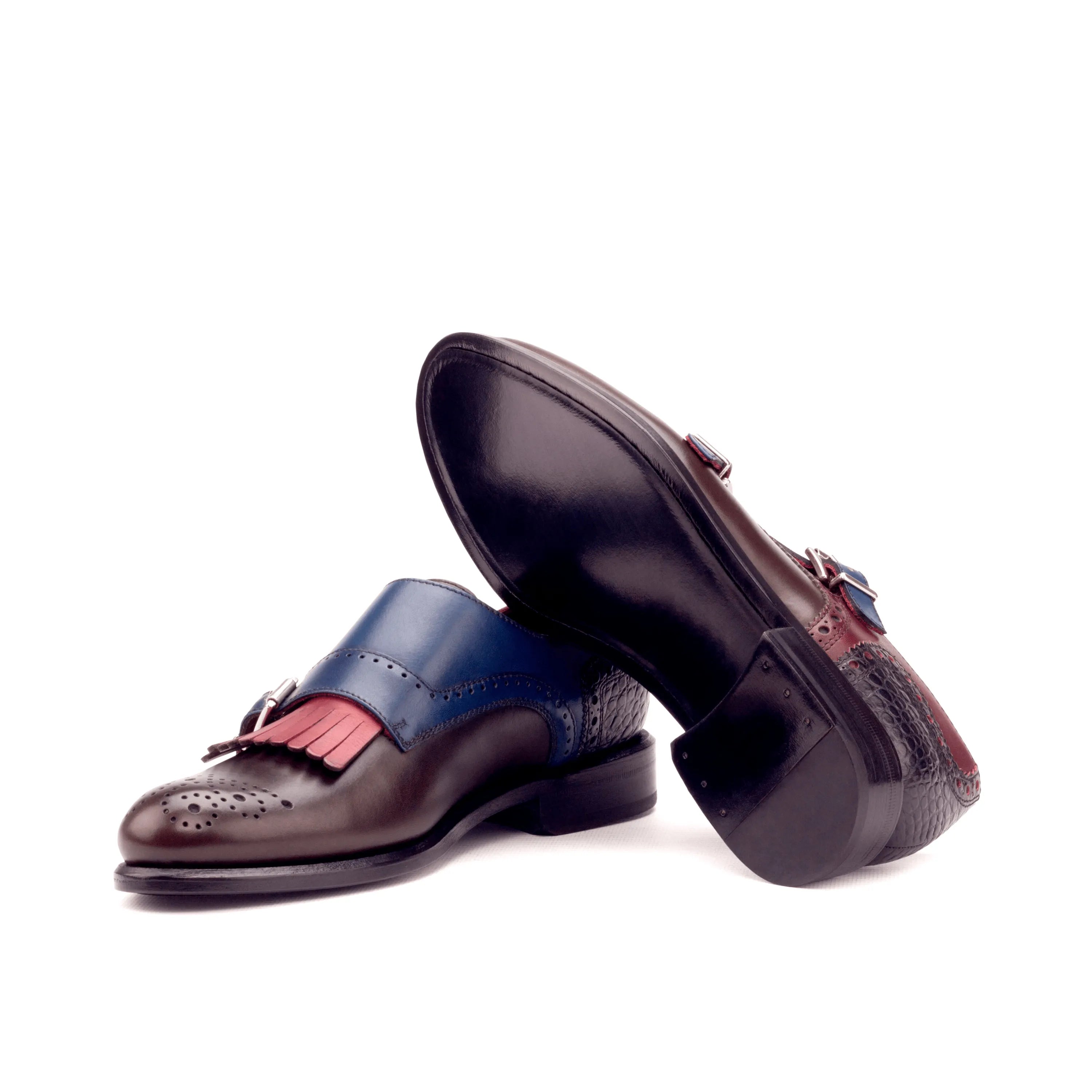 Two-toned leather monk strap shoes from Rosa Kiltie unisex Monk, featuring painted calf