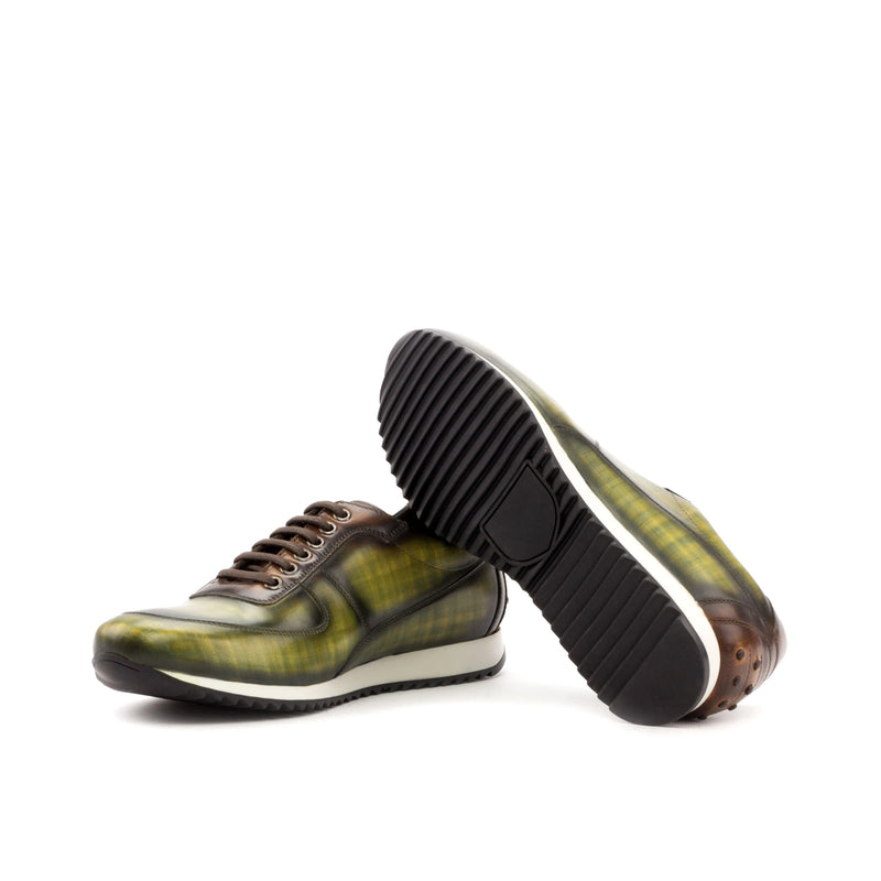 Green and brown leather Sahak Corsini Patina Sneakers II showcasing unique crust patina design