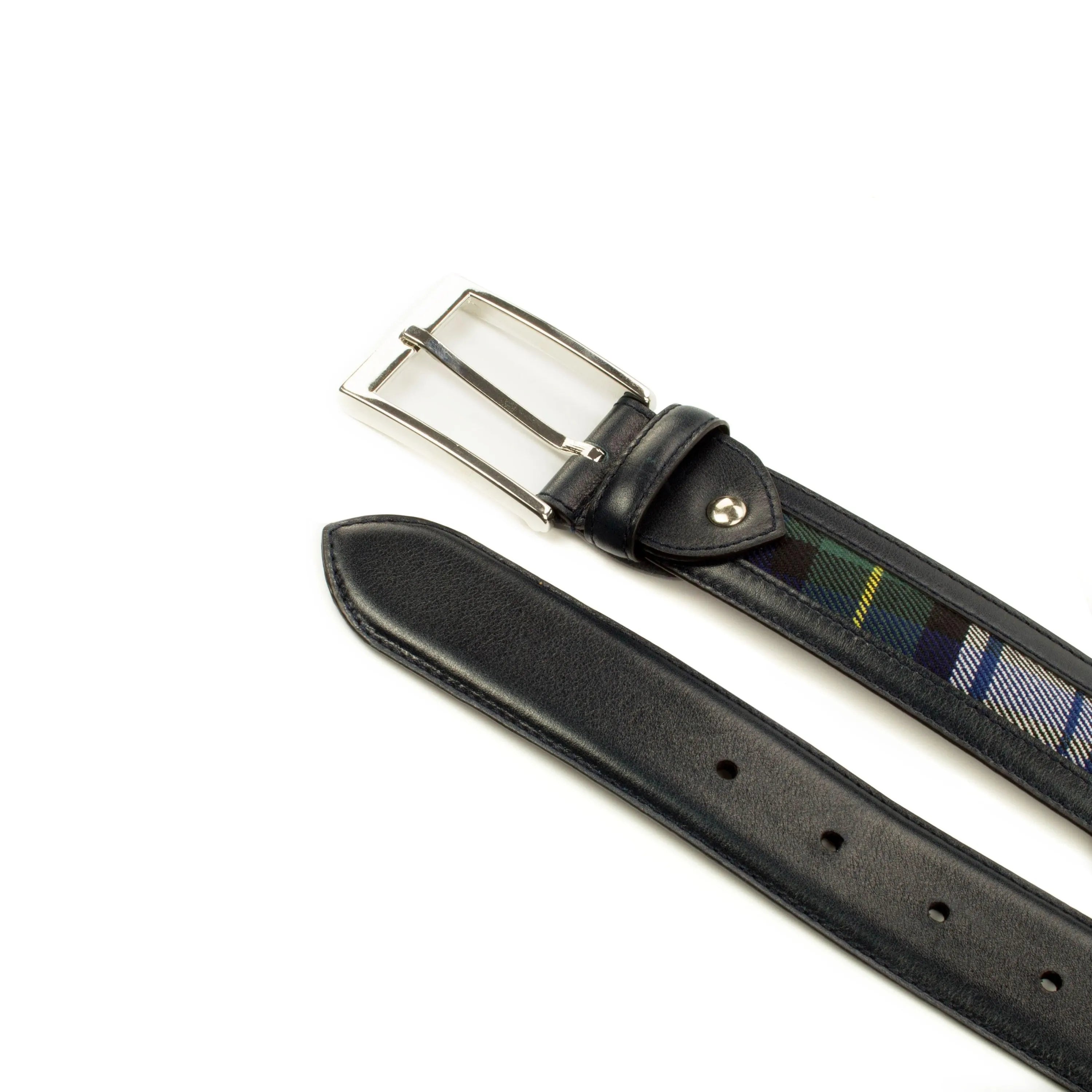 Black leather and plaid Sahnish Venice Belt II for stylish and versatile accessorizing