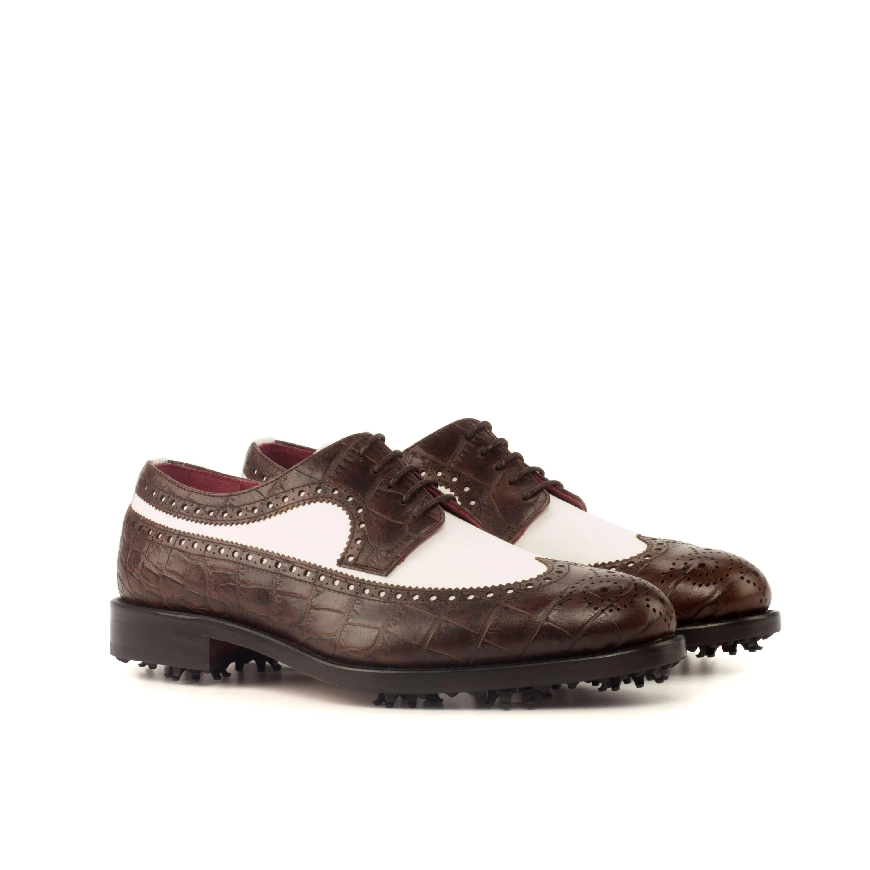 Brown and white Saint Longwing Blucher Golf Shoes II showcasing long wingtip blucher style