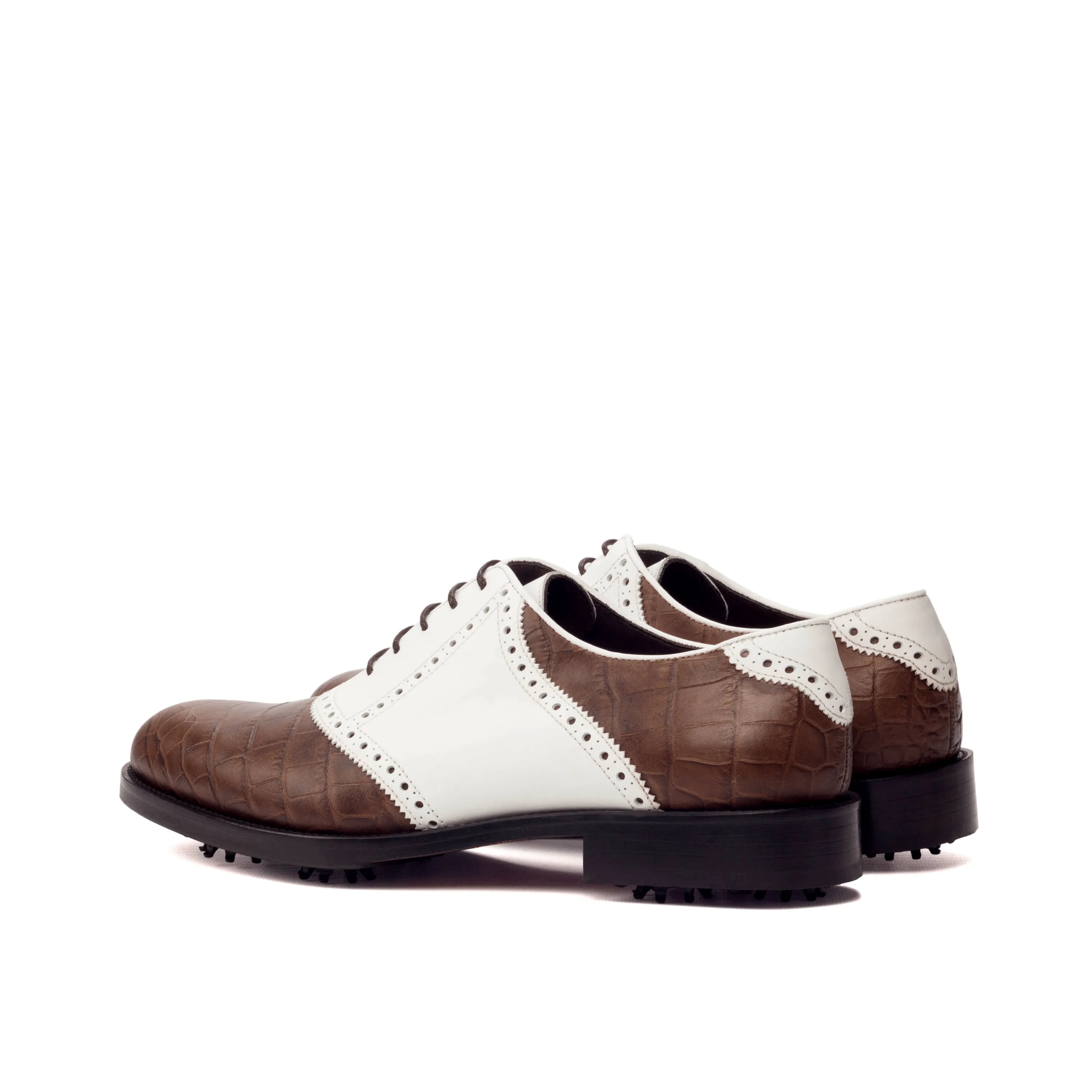 Brown and white saddle Salvador golf shoes designed for style and performance in golf
