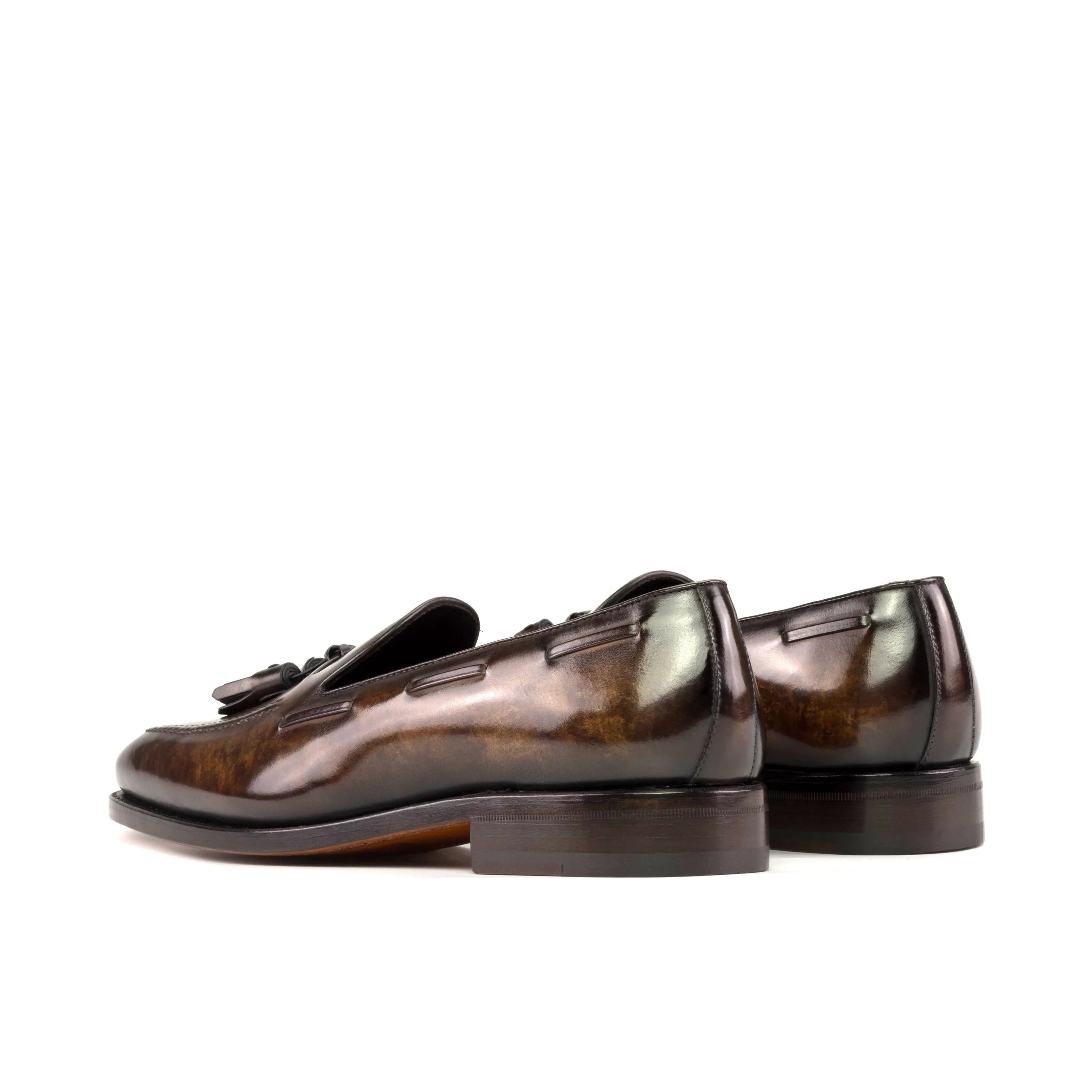 Brown leather tassel loafers, showcasing the elegance of Sam Patina Loafers