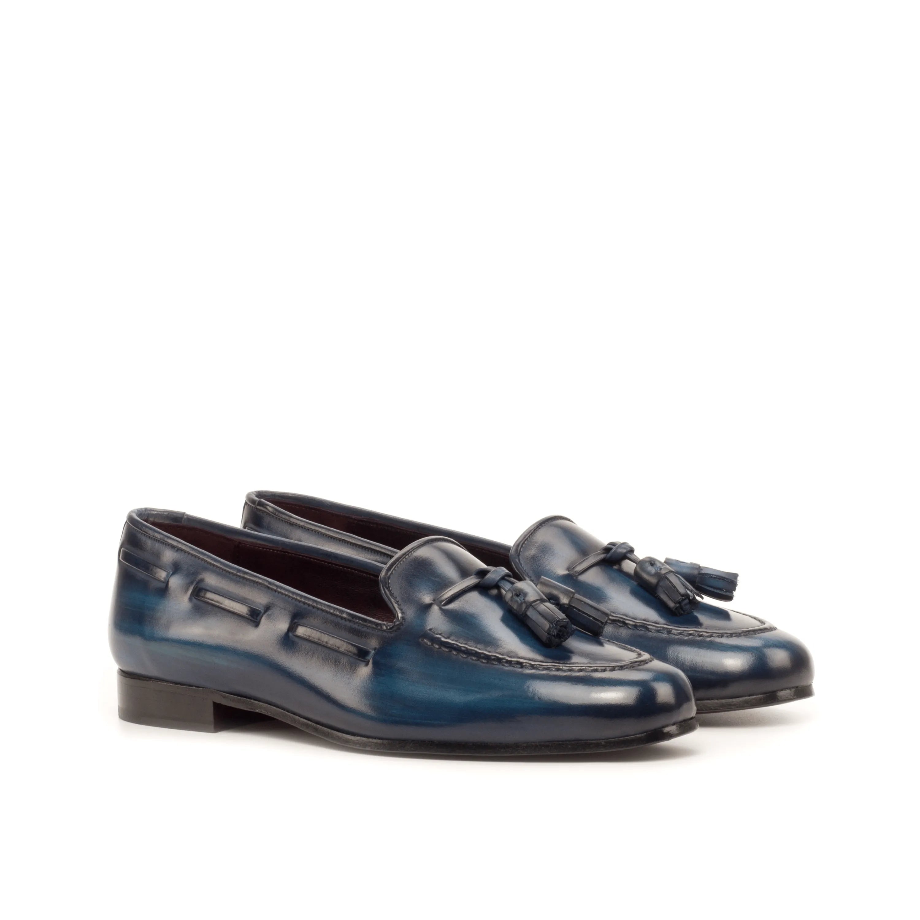 Blue leather tassel loafers from San Jose Rose Patina Ladies slip-on collection