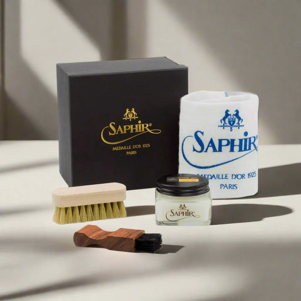 Saphir Premium Leather Care Kit featuring Medaille d’Or Pommadier for optimal shoe care