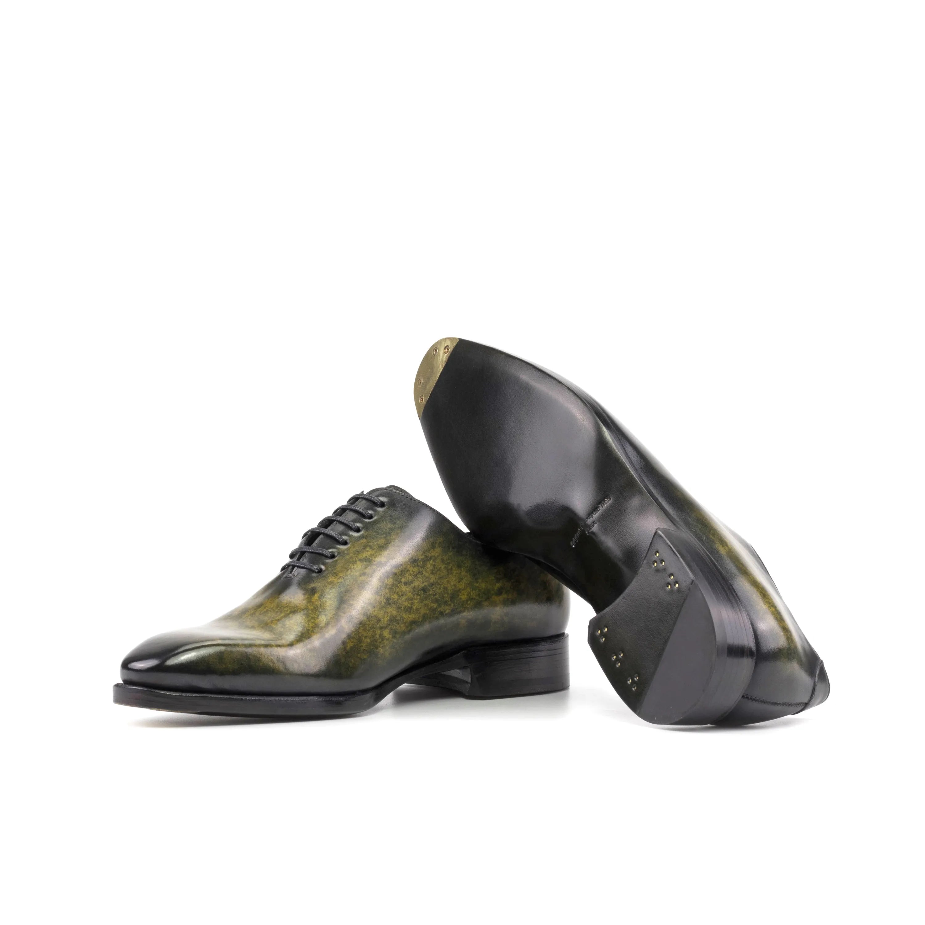 Green and black leather Saturne Patina Wholecut shoes for a sophisticated look