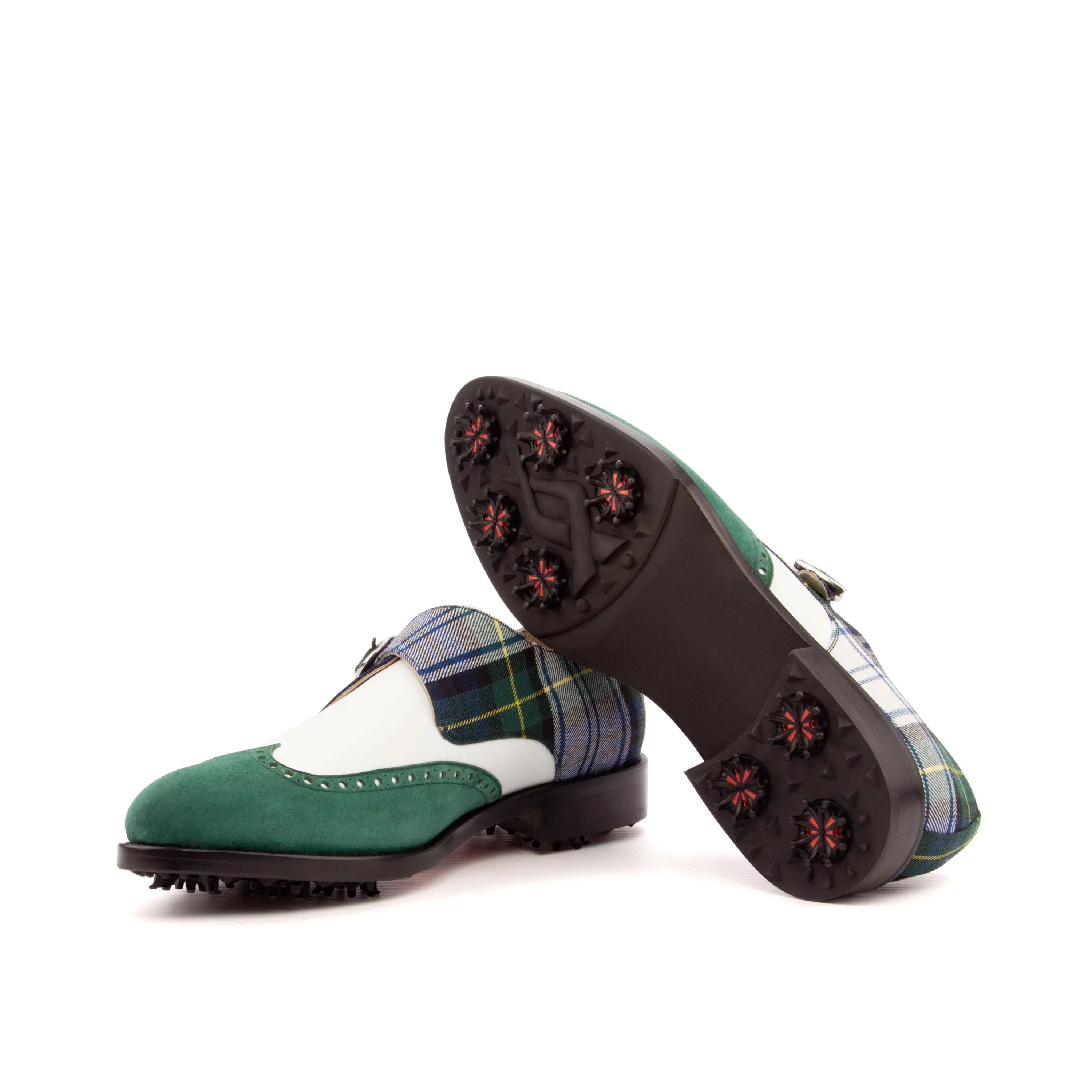 Tartan and green Scopas Single Monk Golf Shoes II showcasing stylish single monk design