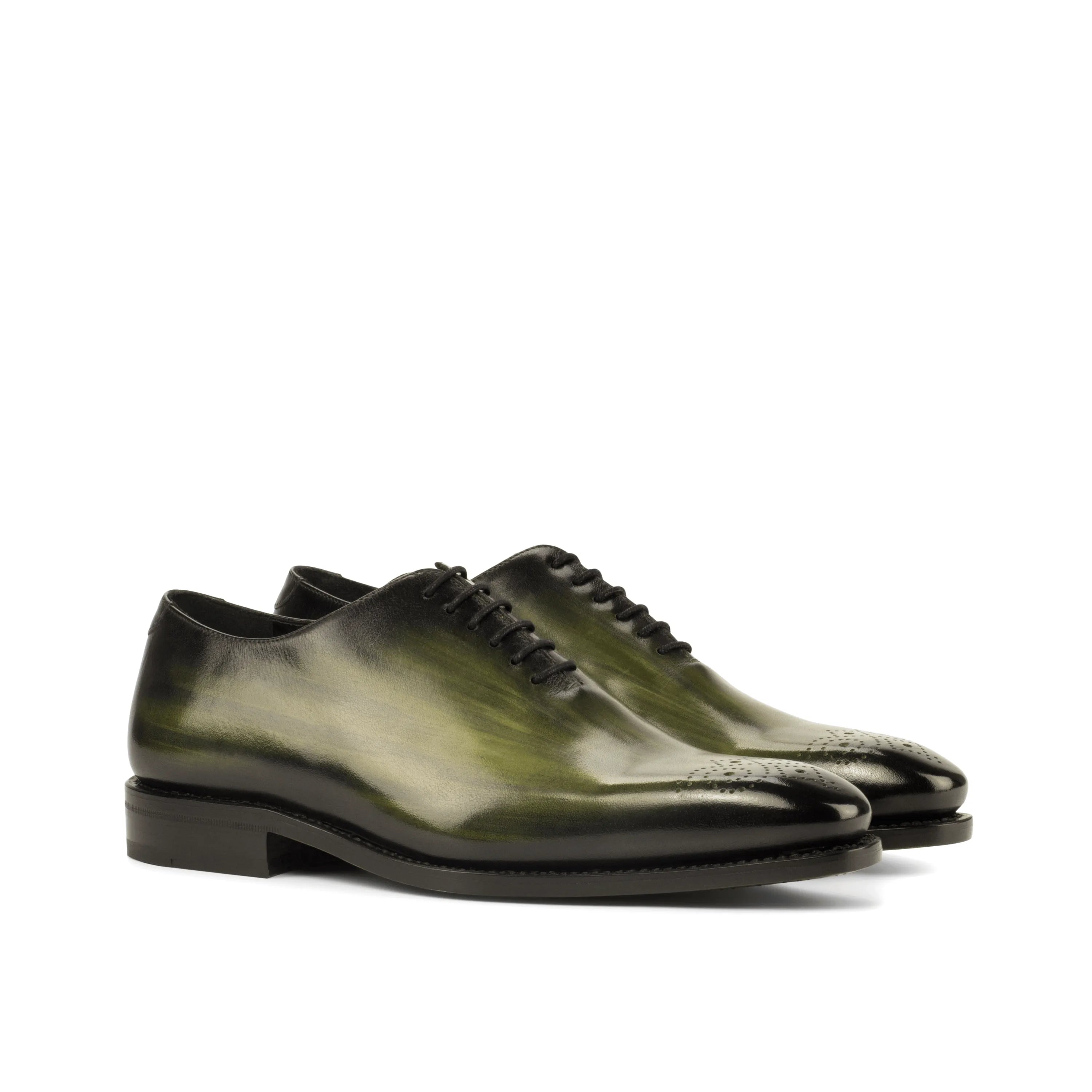 Green and black leather Seke Whole Cut Patina II luxury bespoke shoes for men