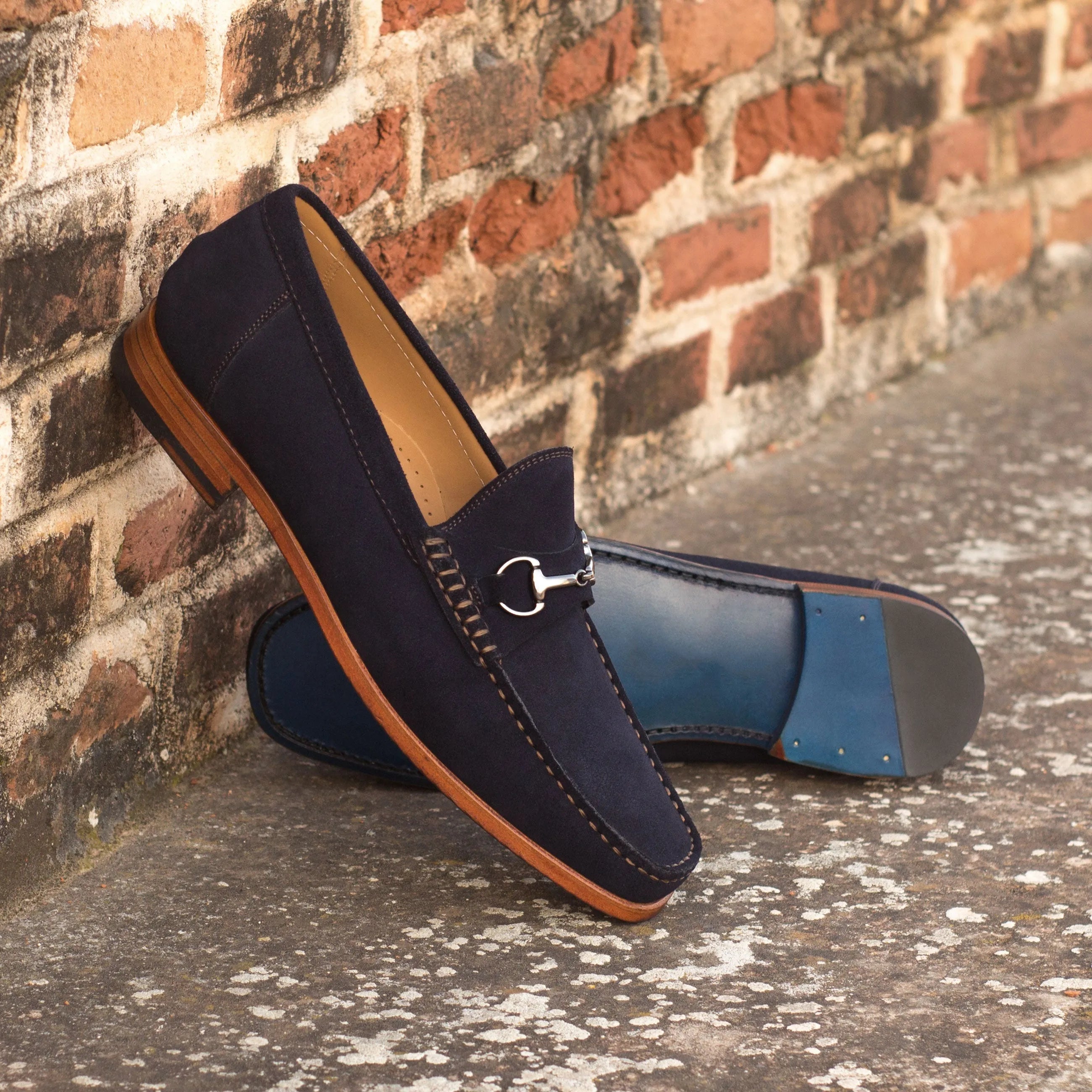 Navy suede horsebit loafers from Serenity Moccasin II, luxury bespoke shoes for men