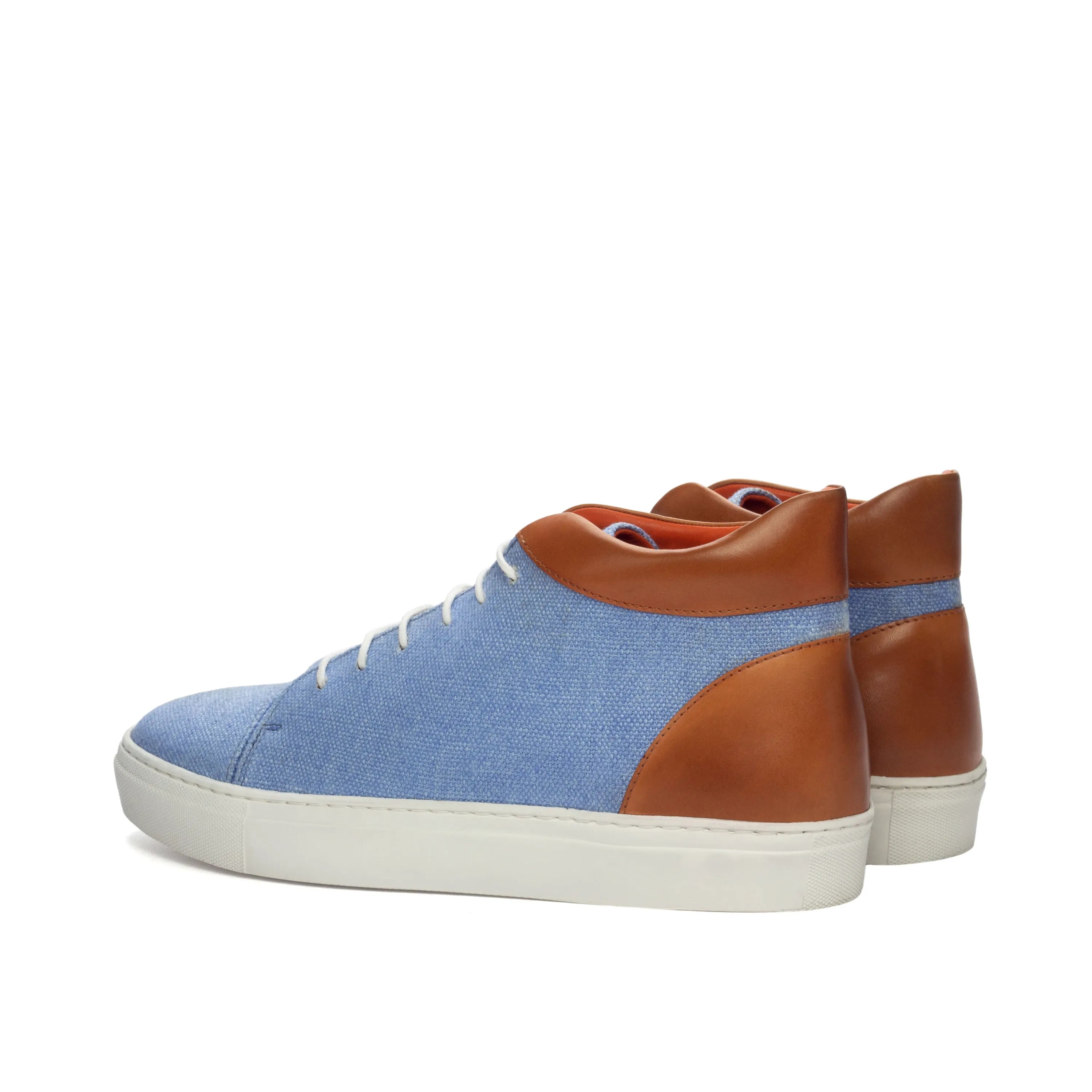 Blue and brown Sergei high top sneakers, luxury bespoke shoes for men