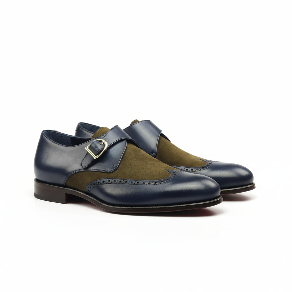 Two-tone monk strap dress shoes featuring the Shakspear Single Monk design