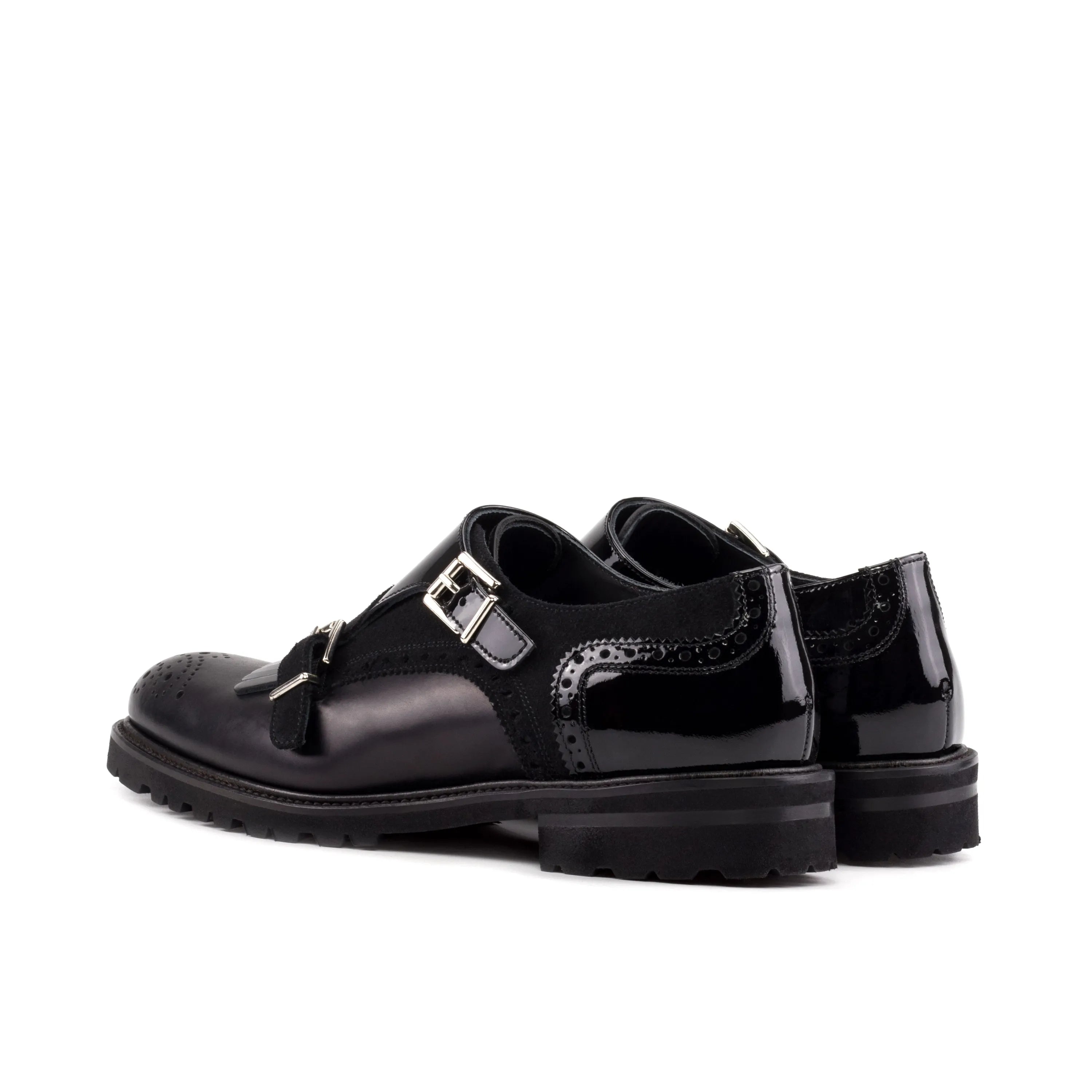 Black leather monk strap shoes from Shiv Kiltie Unisex, ideal for stylish versatility
