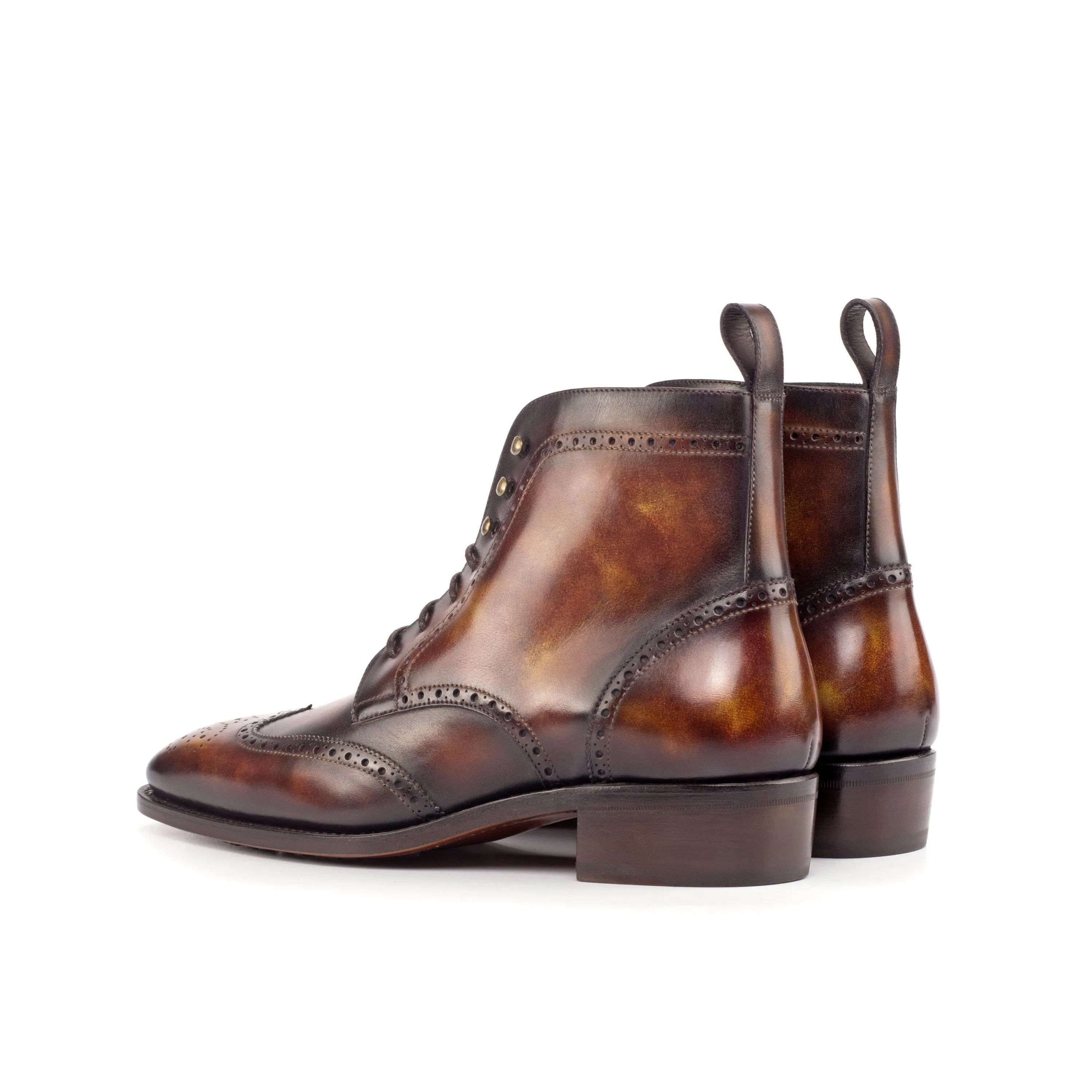 Brown leather Silo Patina Military Brogue Boots II showcasing classic wingtip design