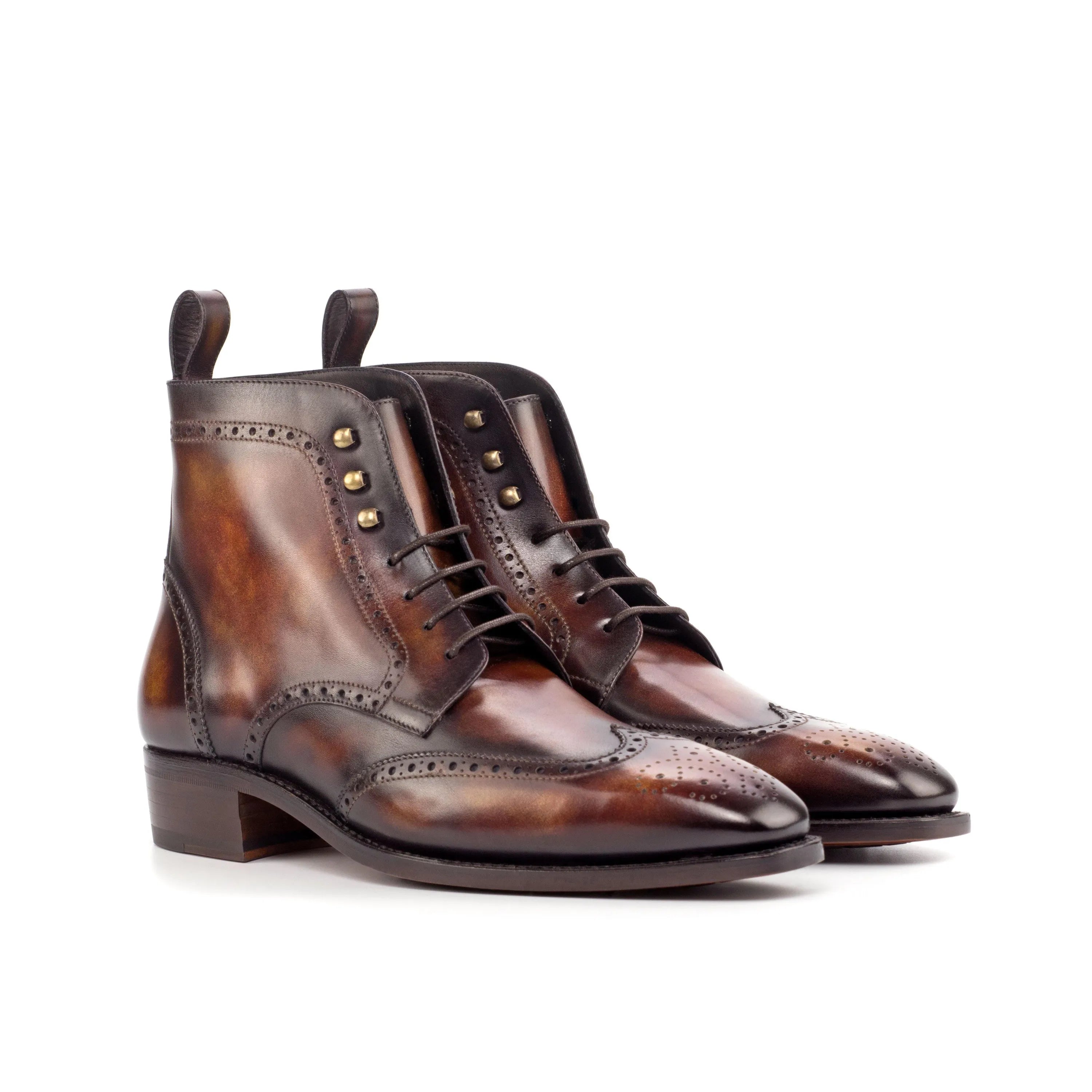 Brown leather wingtip boots from Silo Patina Military Brogue collection