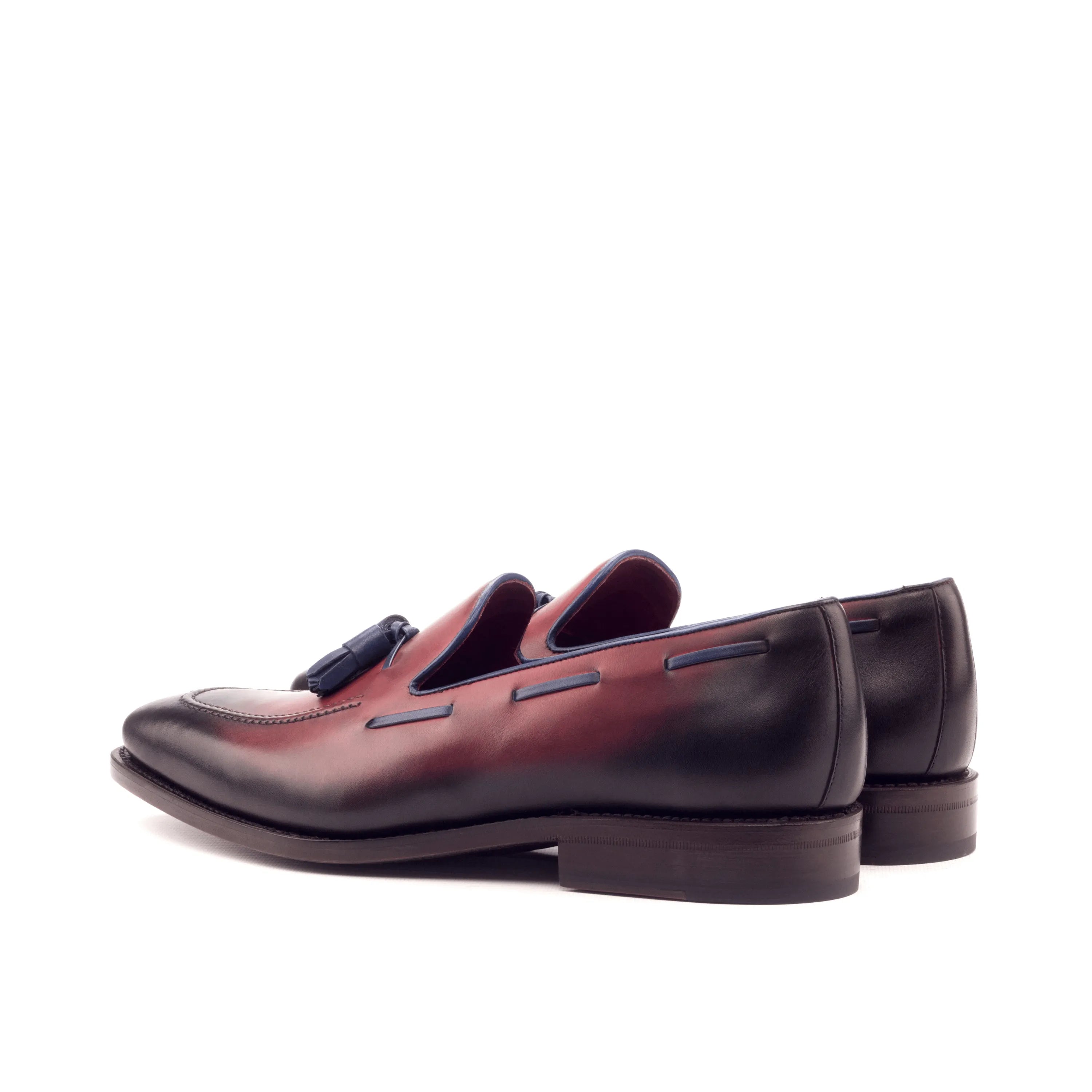 Burgundy and black leather tassel loafers from Silwauski Loafers, luxury bespoke shoes for men