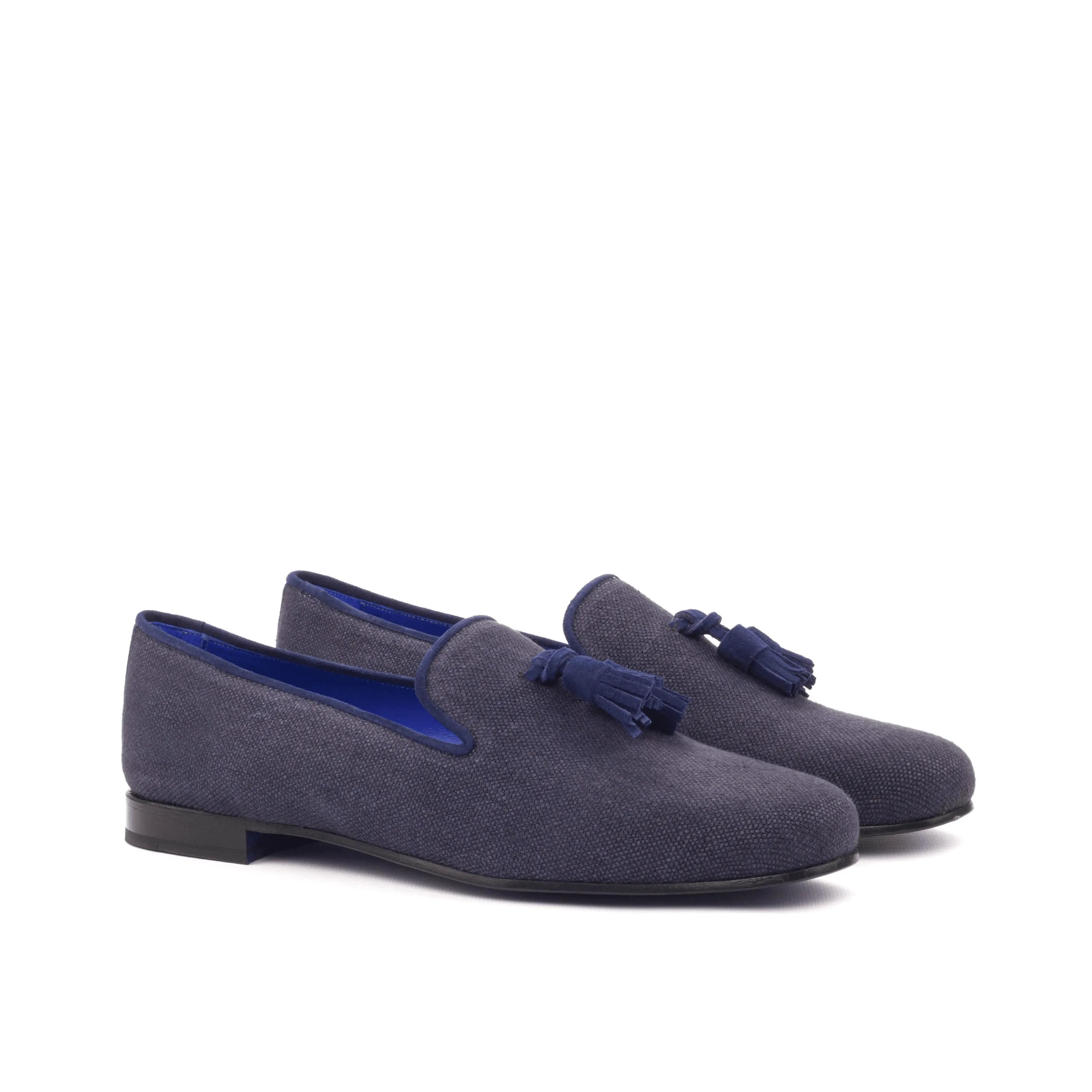 Navy kid suede Sina Wellington Slipon II featuring elegant tassel detailing