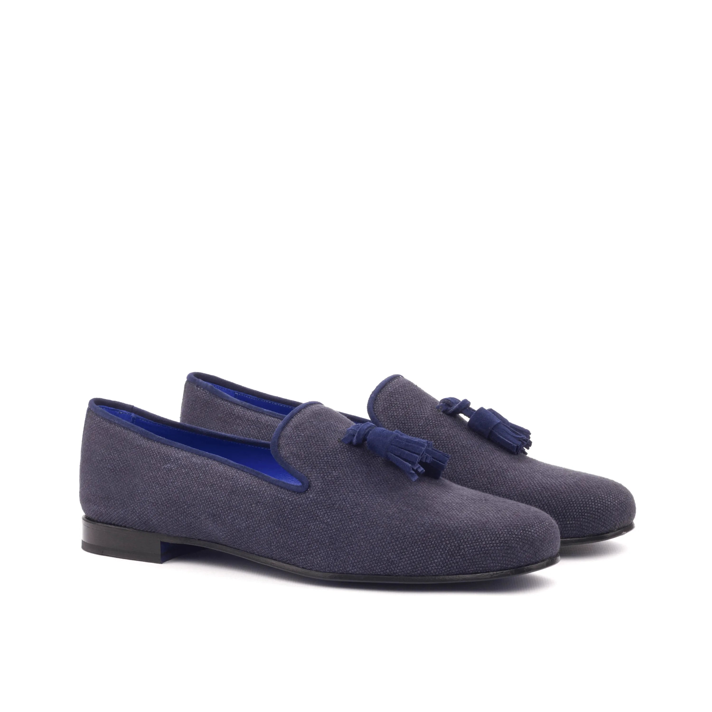 Pair of navy kid suede tassel loafers from Sina Wellington Slipon collection