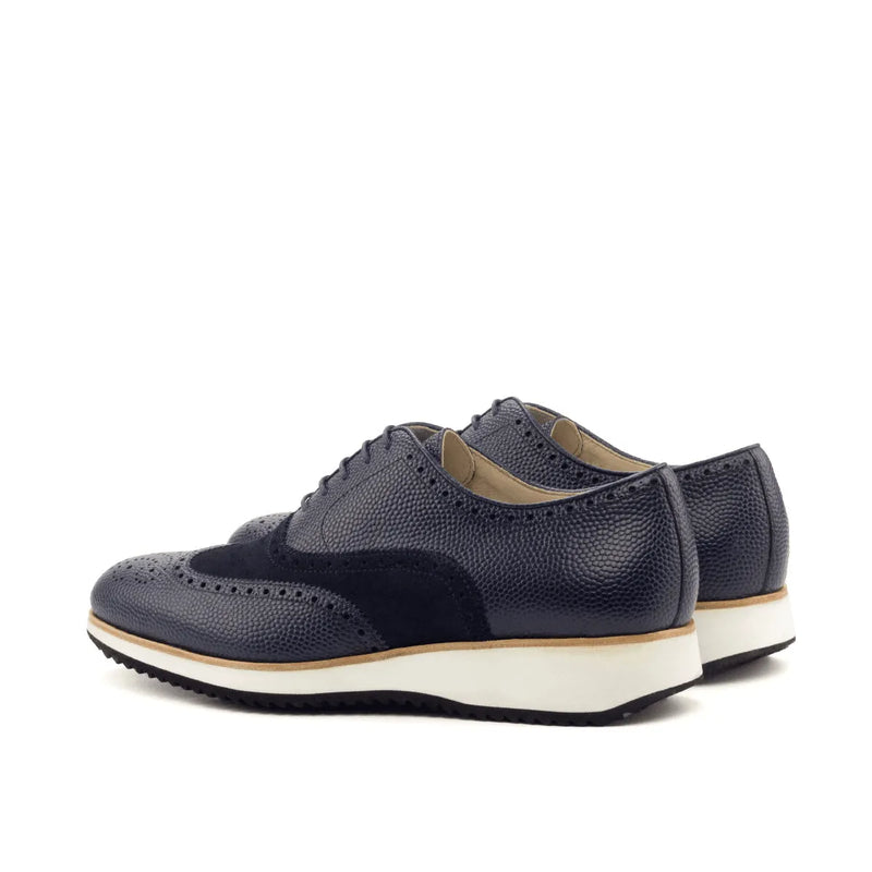 Navy blue leather wingtip shoes with rounded toe from Sinere Full Brogue II collection