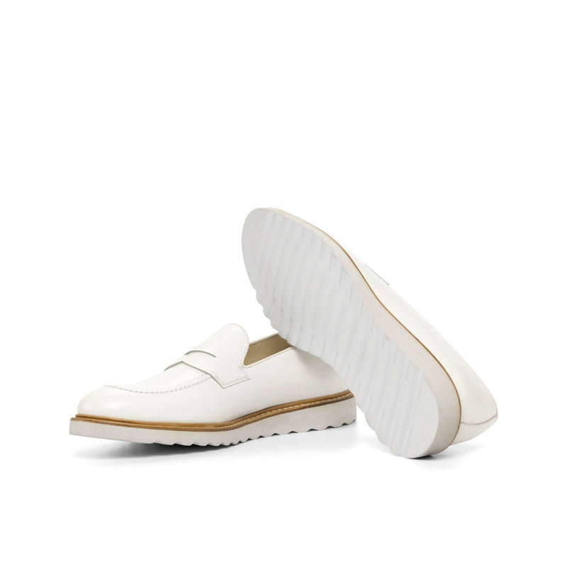 White leather Soho Loafers, a stylish choice in luxury bespoke shoes for men