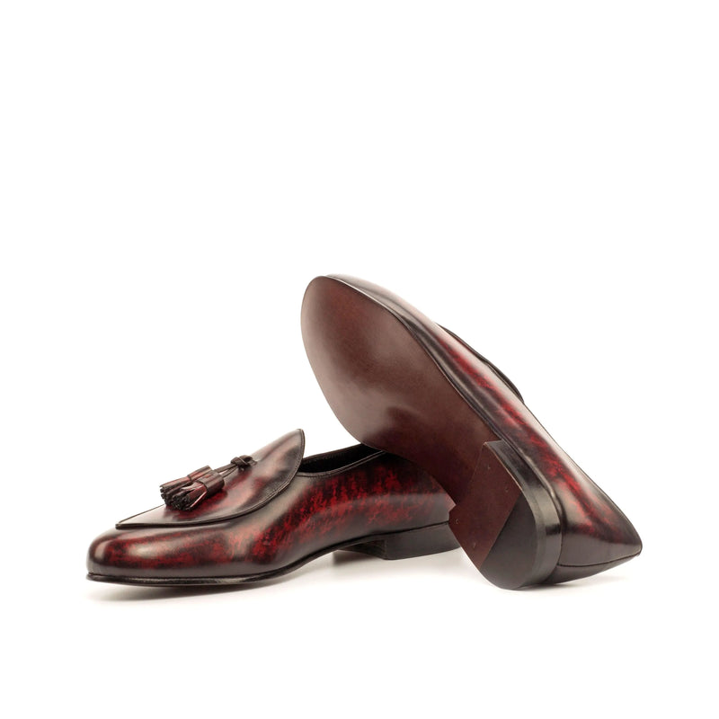 Burgundy leather tassel loafers featured in SoLo Belgian Slipper II product display