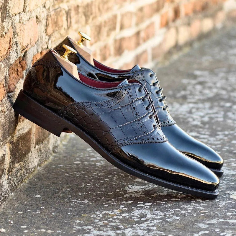 Sorgino Saddle Shoes II featuring shiny black dress shoes for elegant occasions